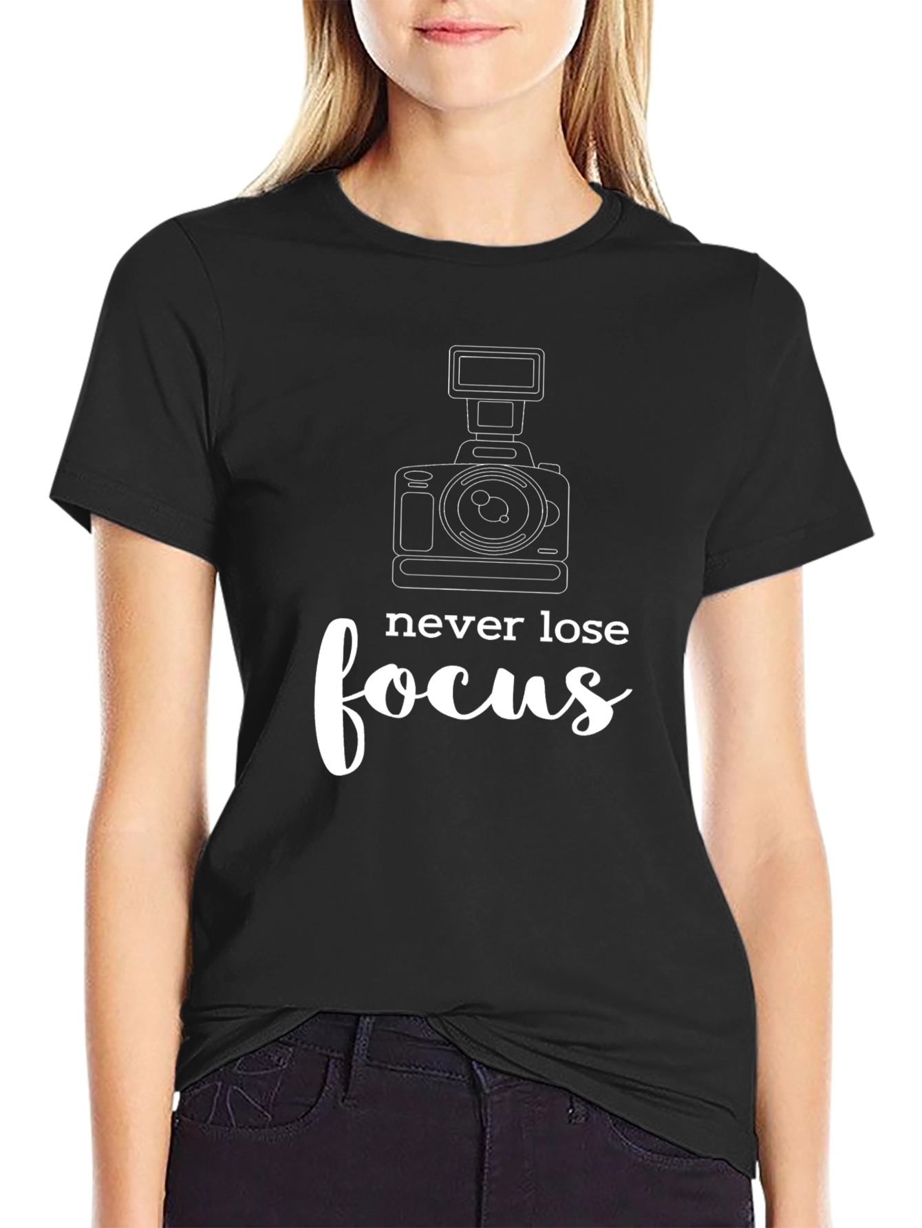 Black Never Lose Focus Camera Graphic Tee view 2
