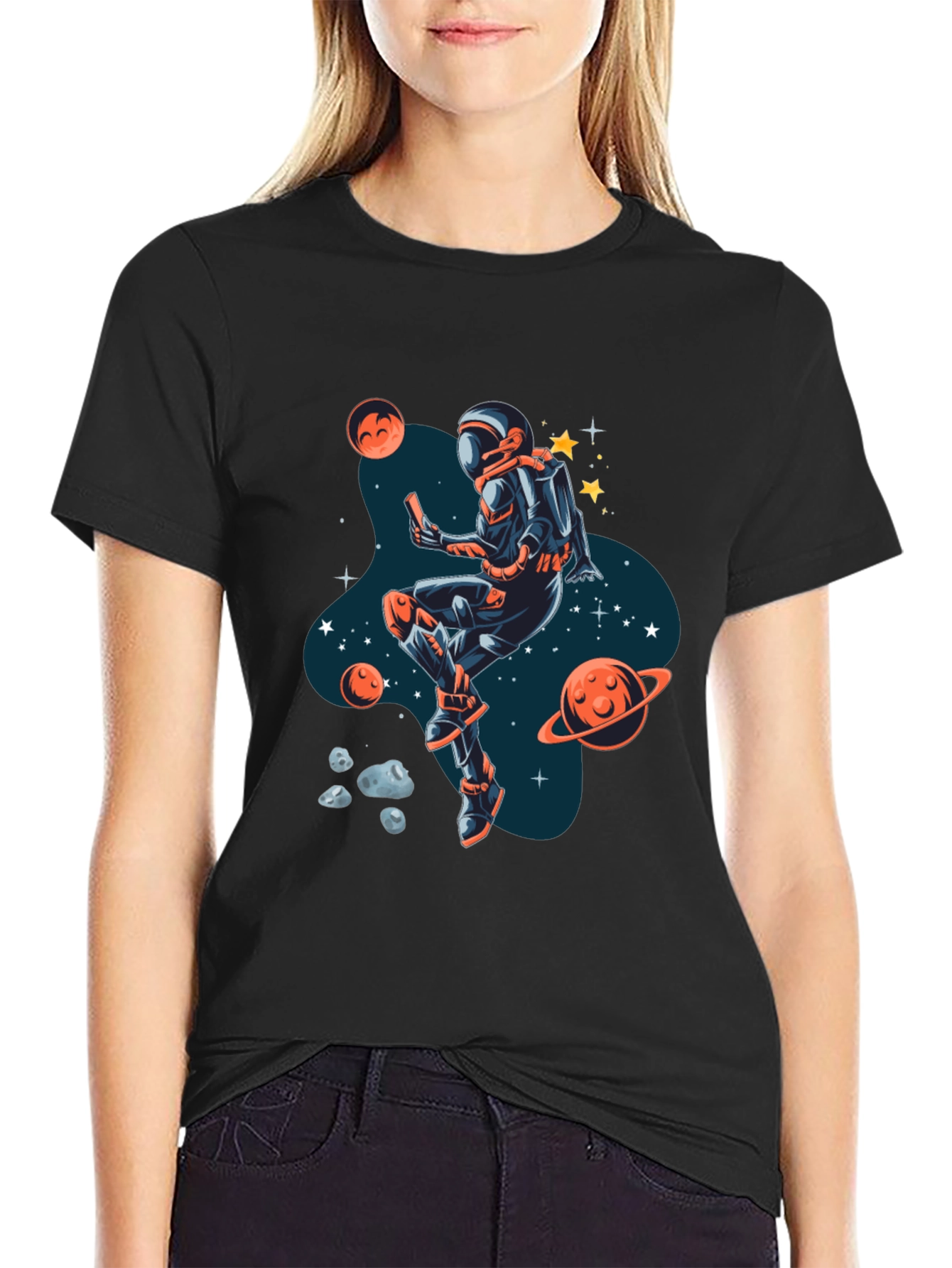 Black Astronaut in Space T-Shirt view 2