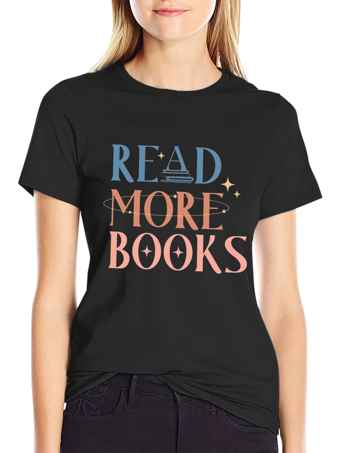 Black Read More Books Graphic Tee - Soft Cotton Blend view 2