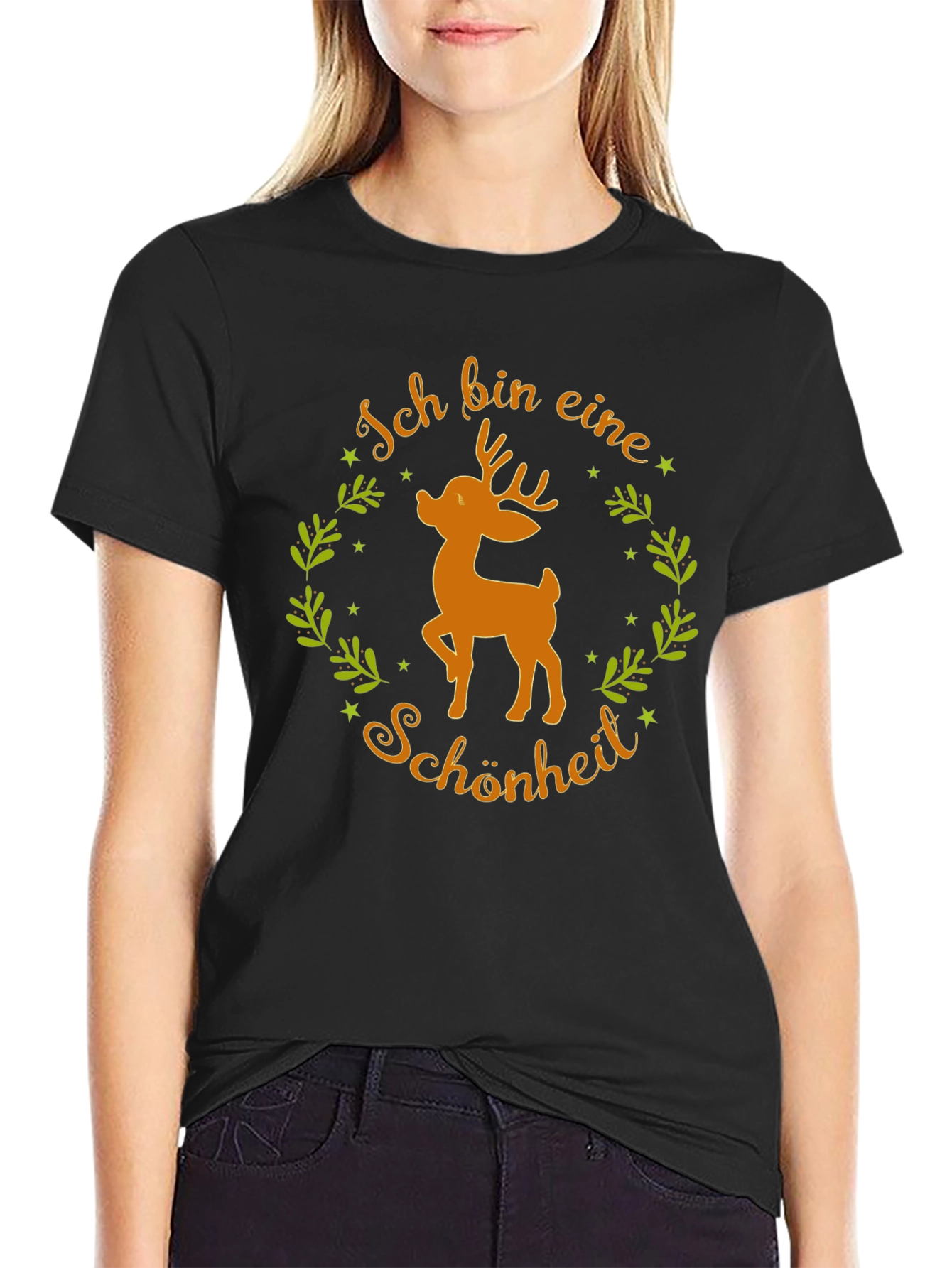 Black Ich bin eine Schönheit Deer Graphic Tee view 2