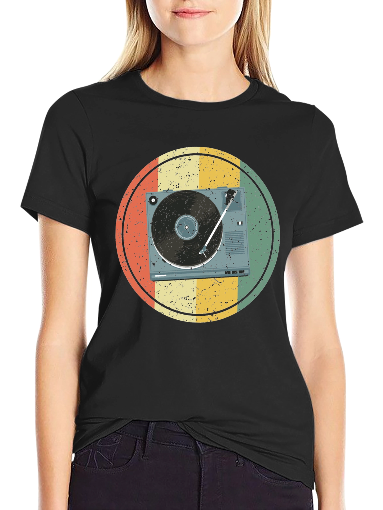 Black Retro Turntable Graphic T-Shirt view 2