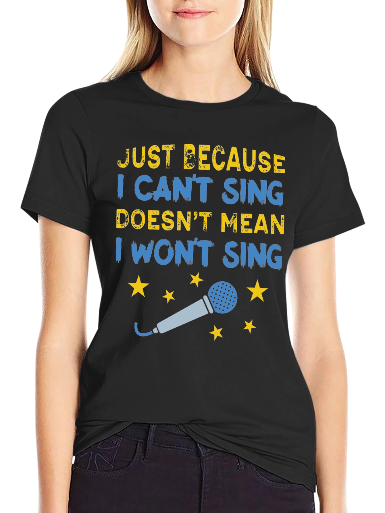 Black Funny Singing T-Shirt - Just Because I Can't Sing view 2