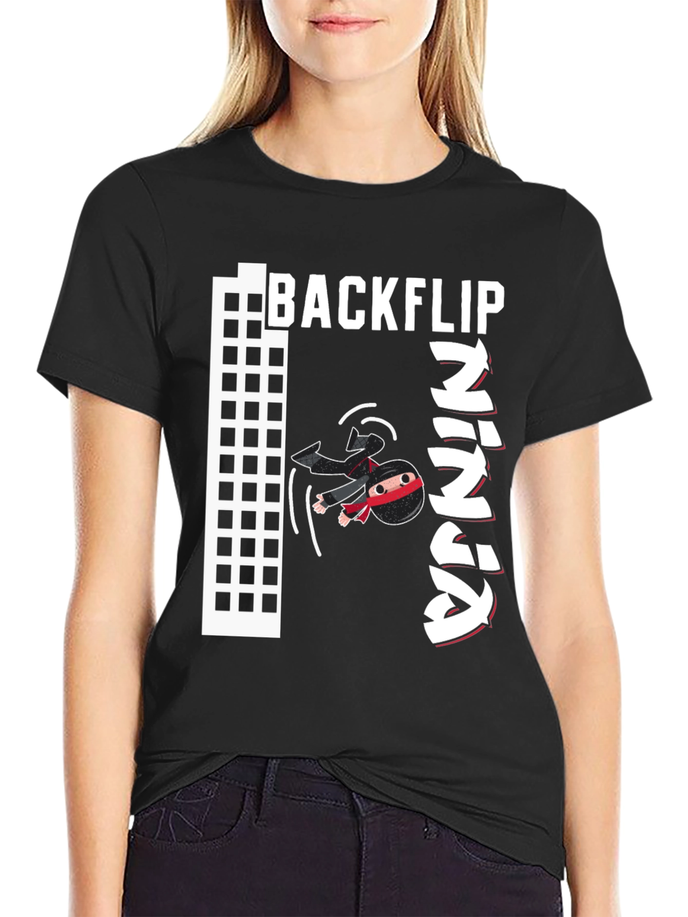 Black Backflip Ninja Graphic T-Shirt - Cool Martial Arts Tee view 2