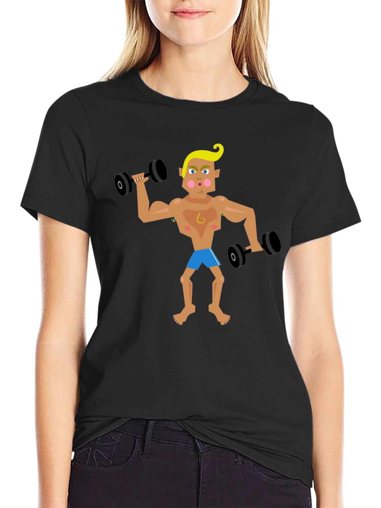 Black Cartoon Gym Bro T-Shirt view 2