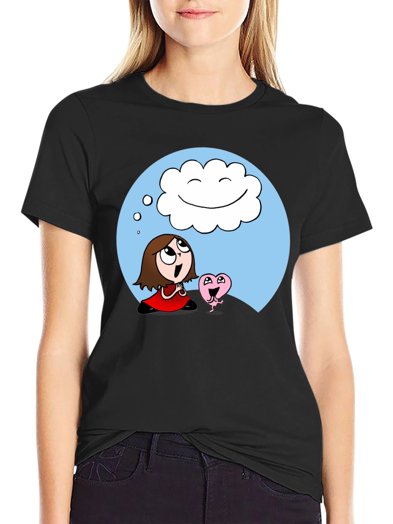 Black Dreamy Cartoon Graphic T-Shirt view 2