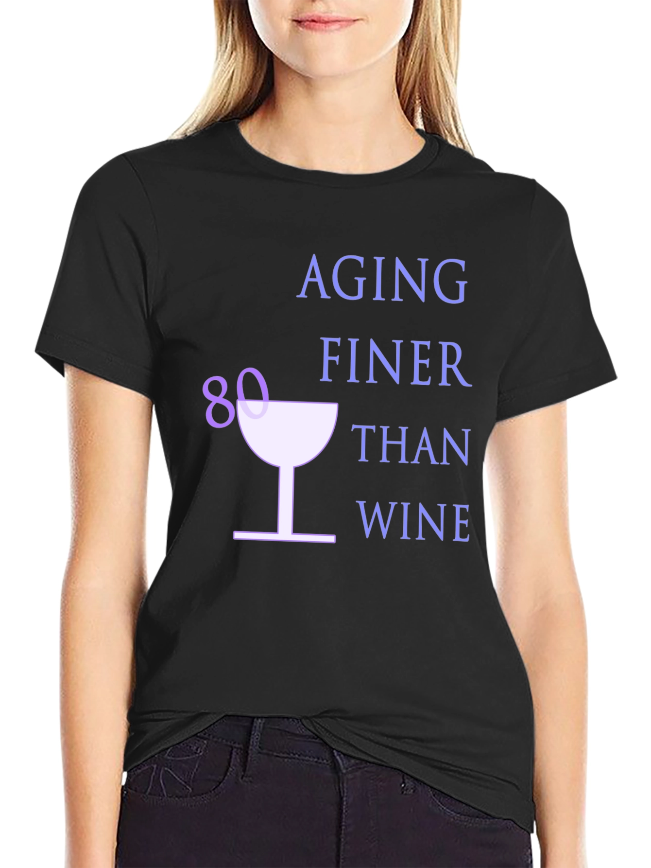 Black Aging Finer Than Wine 80th Birthday T-Shirt view 2