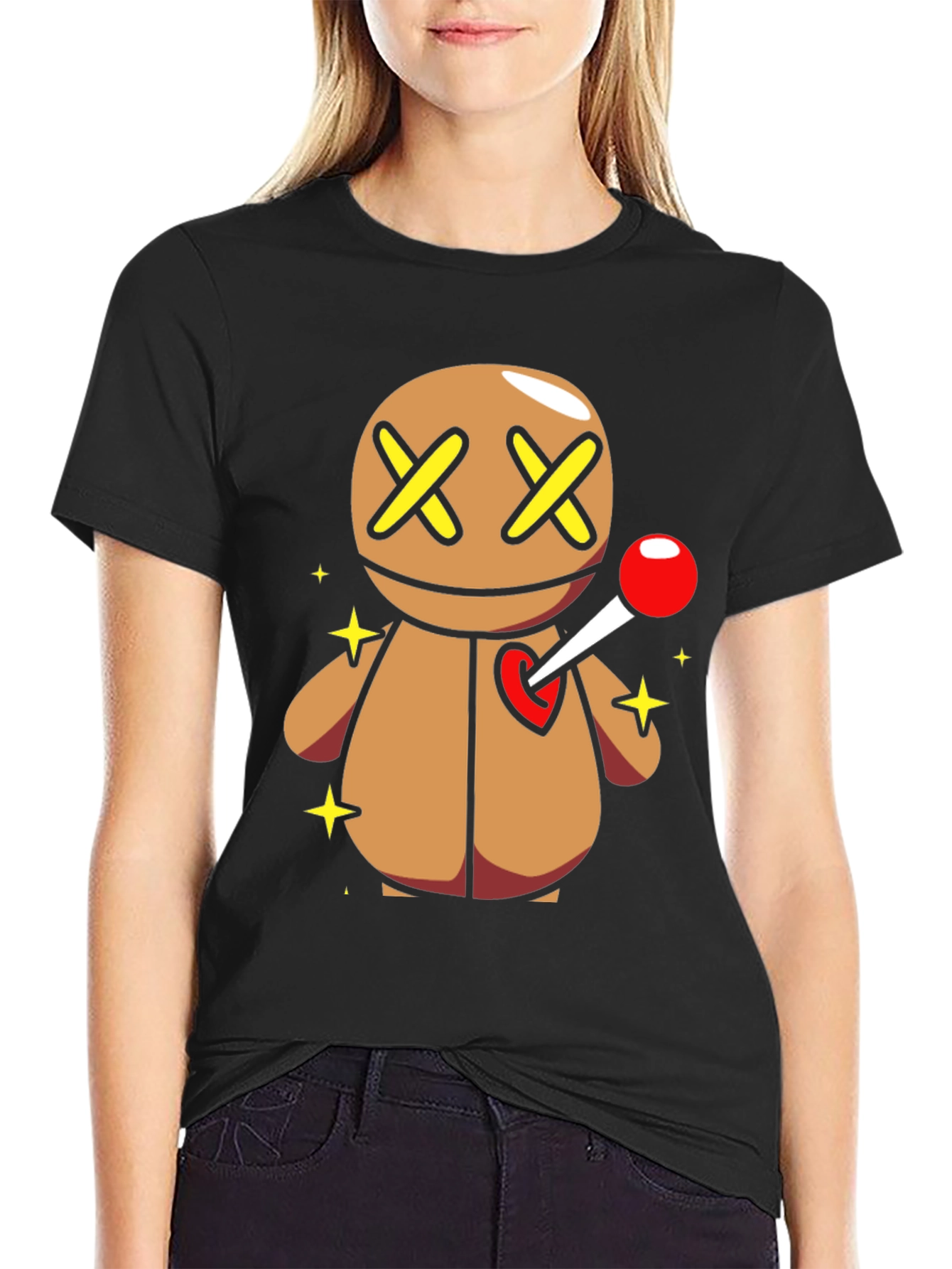 Black Voodoo Doll Graphic Tee - Novelty T-Shirt view 2