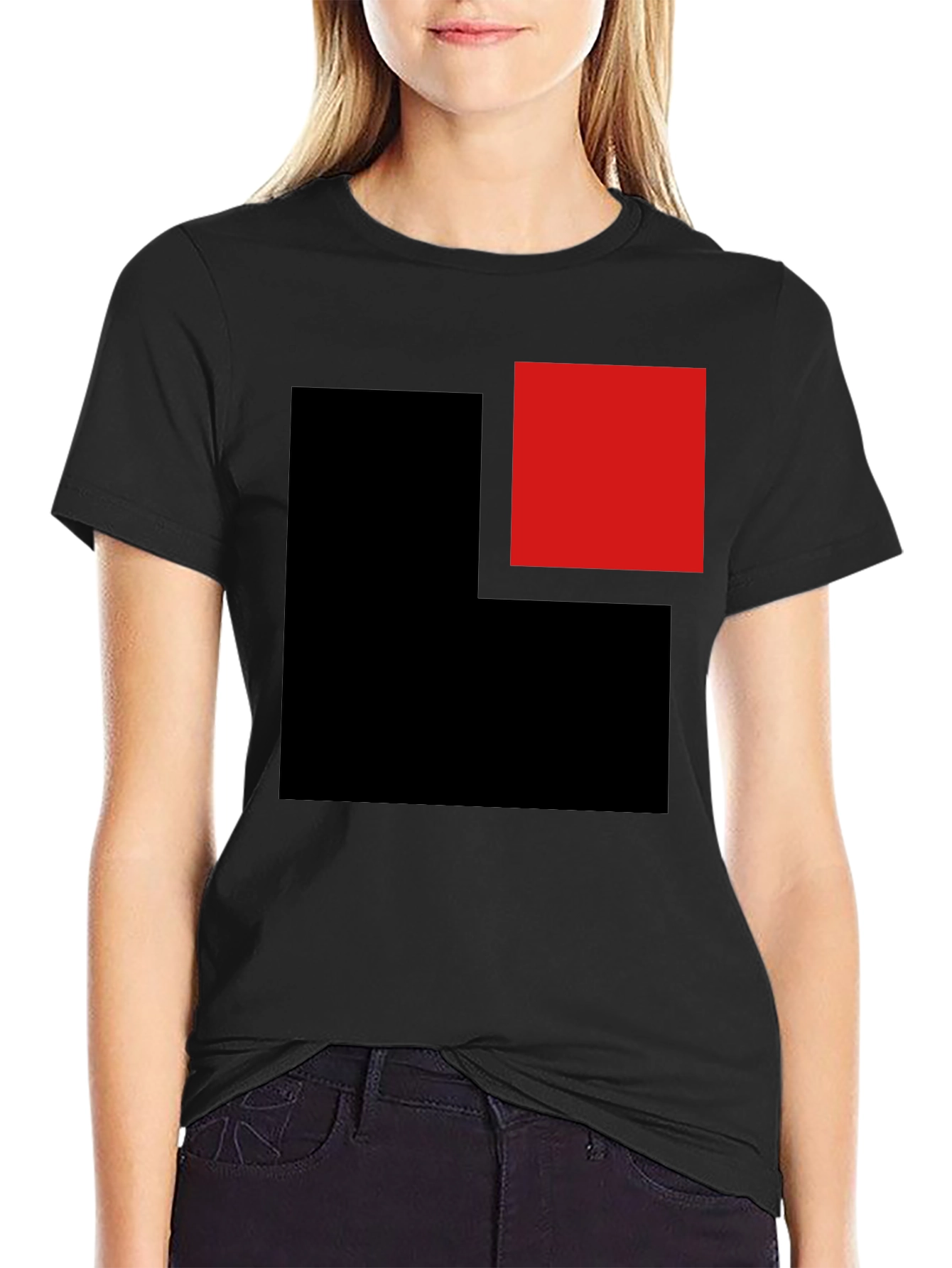 Black Modern Black T-Shirt with Geometric Block Design view 2