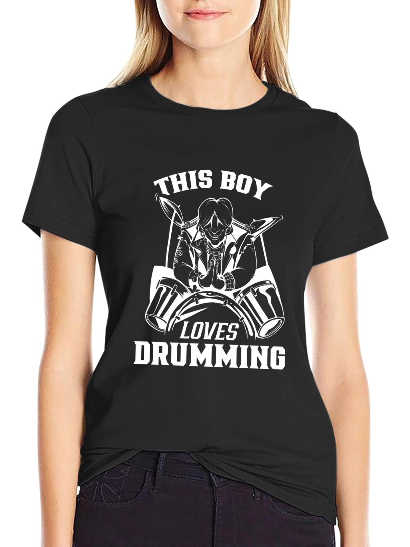Black Drumming Boy Graphic Tee - Black Cotton Shirt view 2