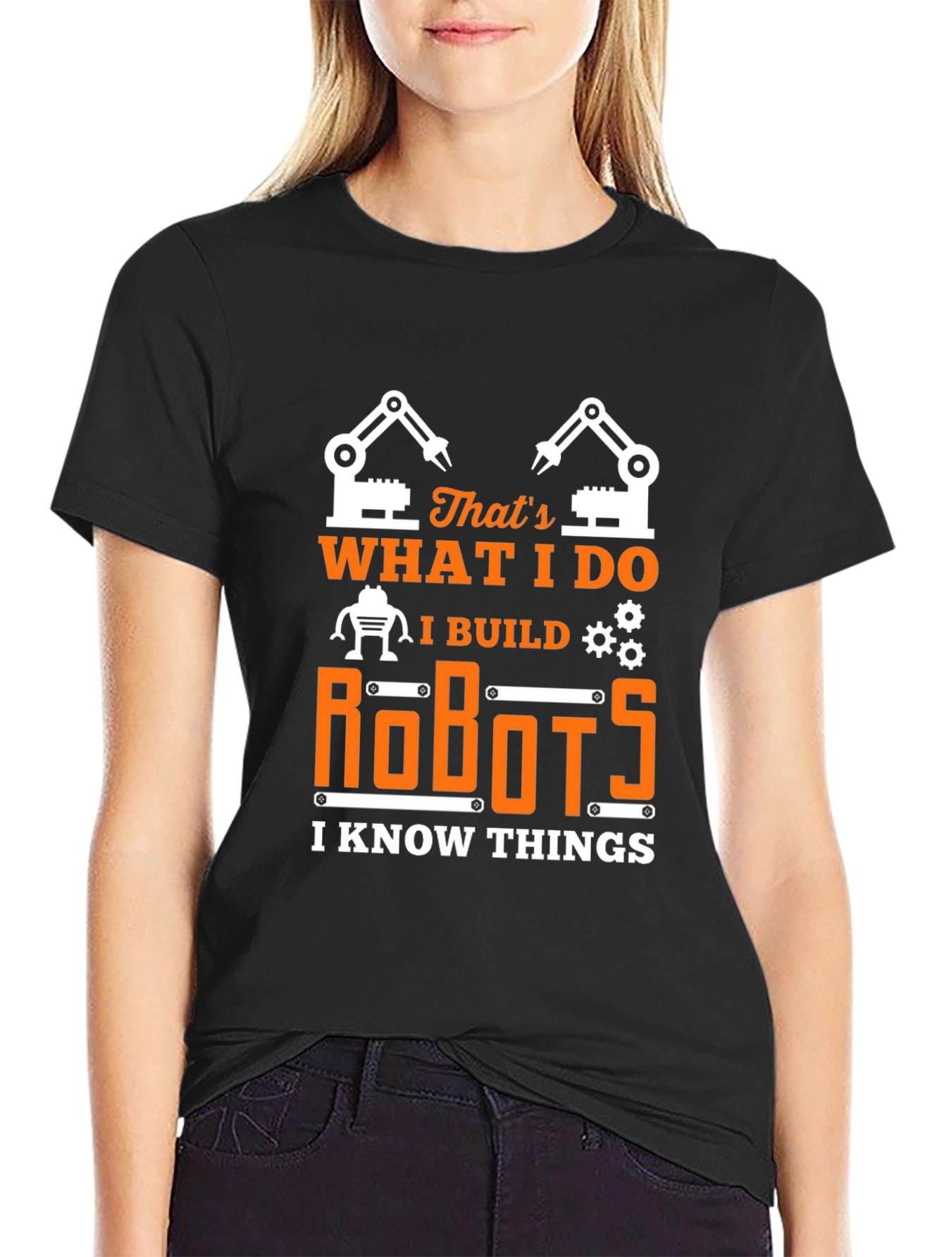 Black I Build Robots T-Shirt - Funny Engineer Tee view 2