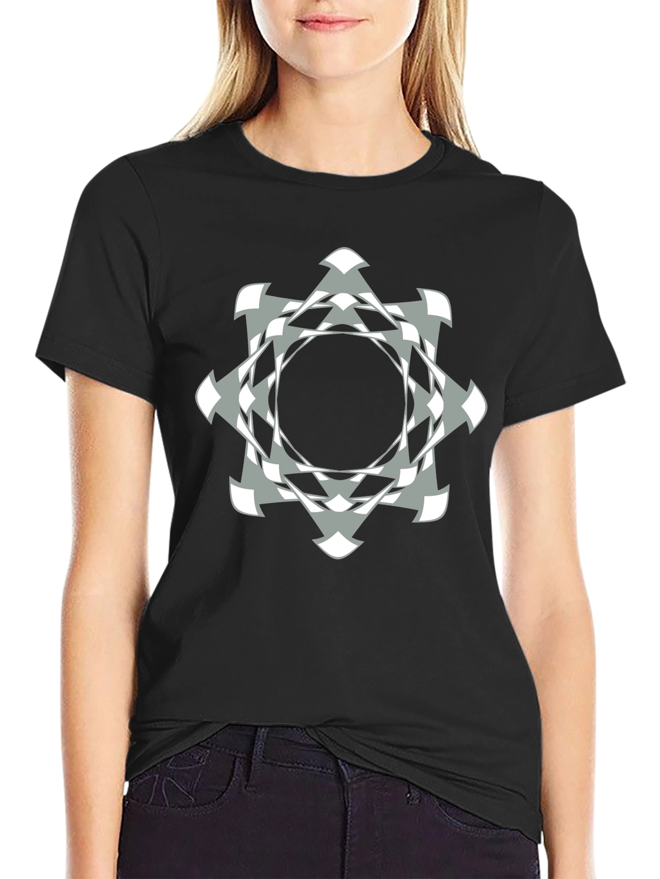 Black Abstract Geometric Graphic Print Black T-Shirt view 2