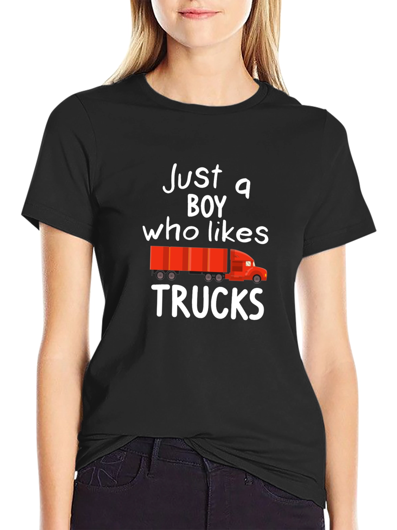 Black Just a Boy Who Likes Trucks Graphic Tee view 2