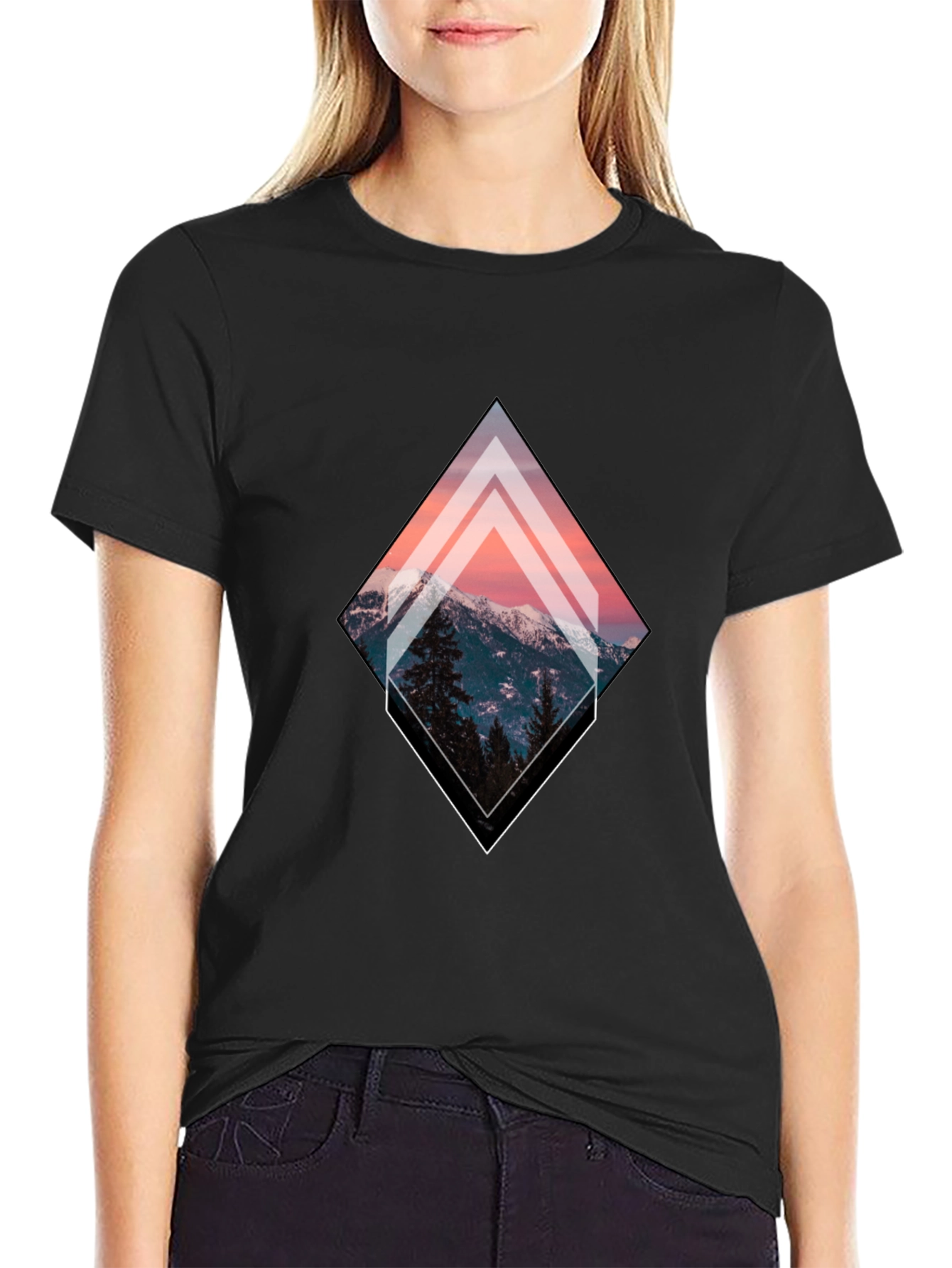 Black Mountain Peak Graphic Tee - Black Unisex T-Shirt view 2