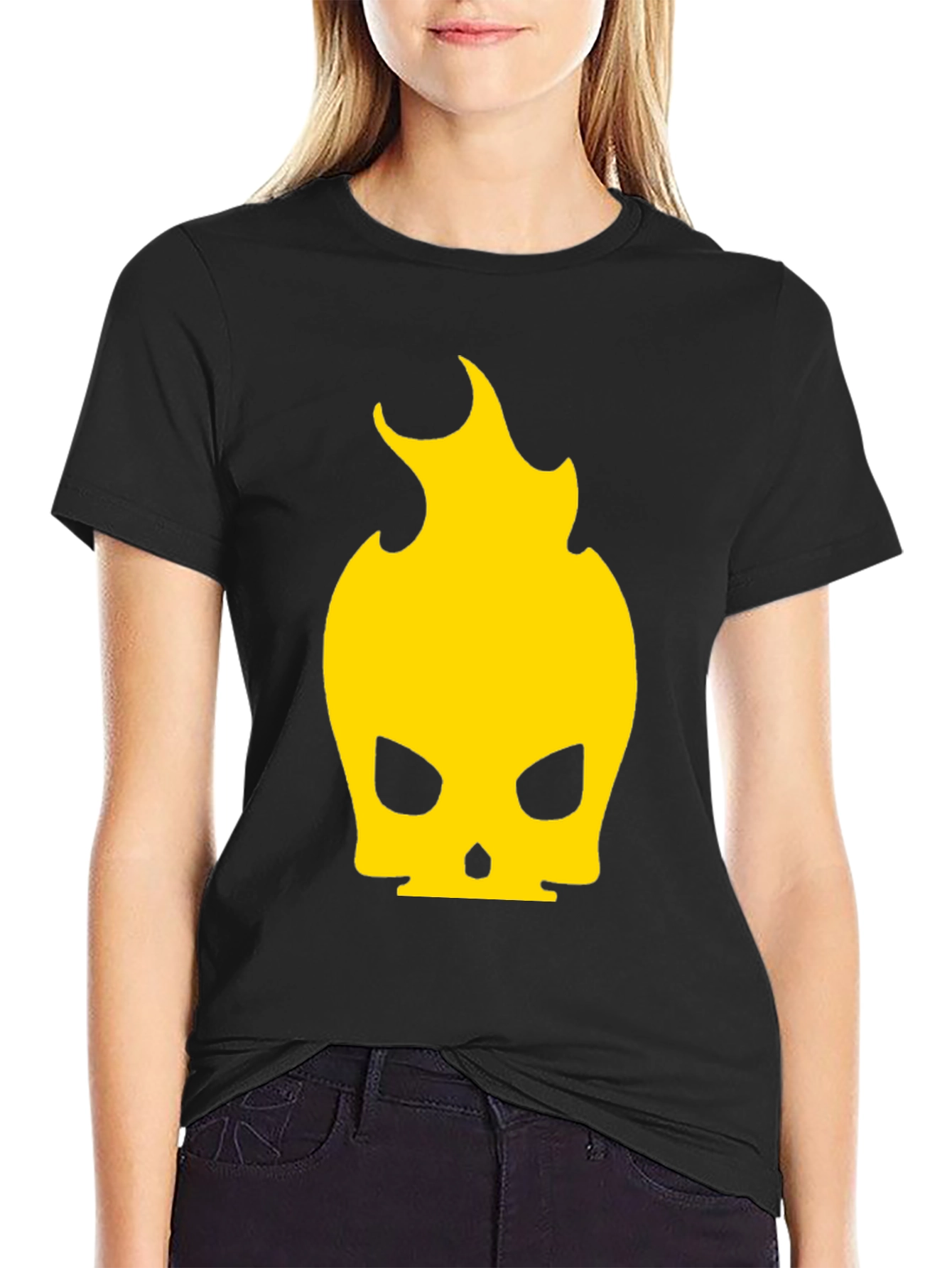 Black Fiery Skull Graphic Tee - Black Cotton Blend view 2