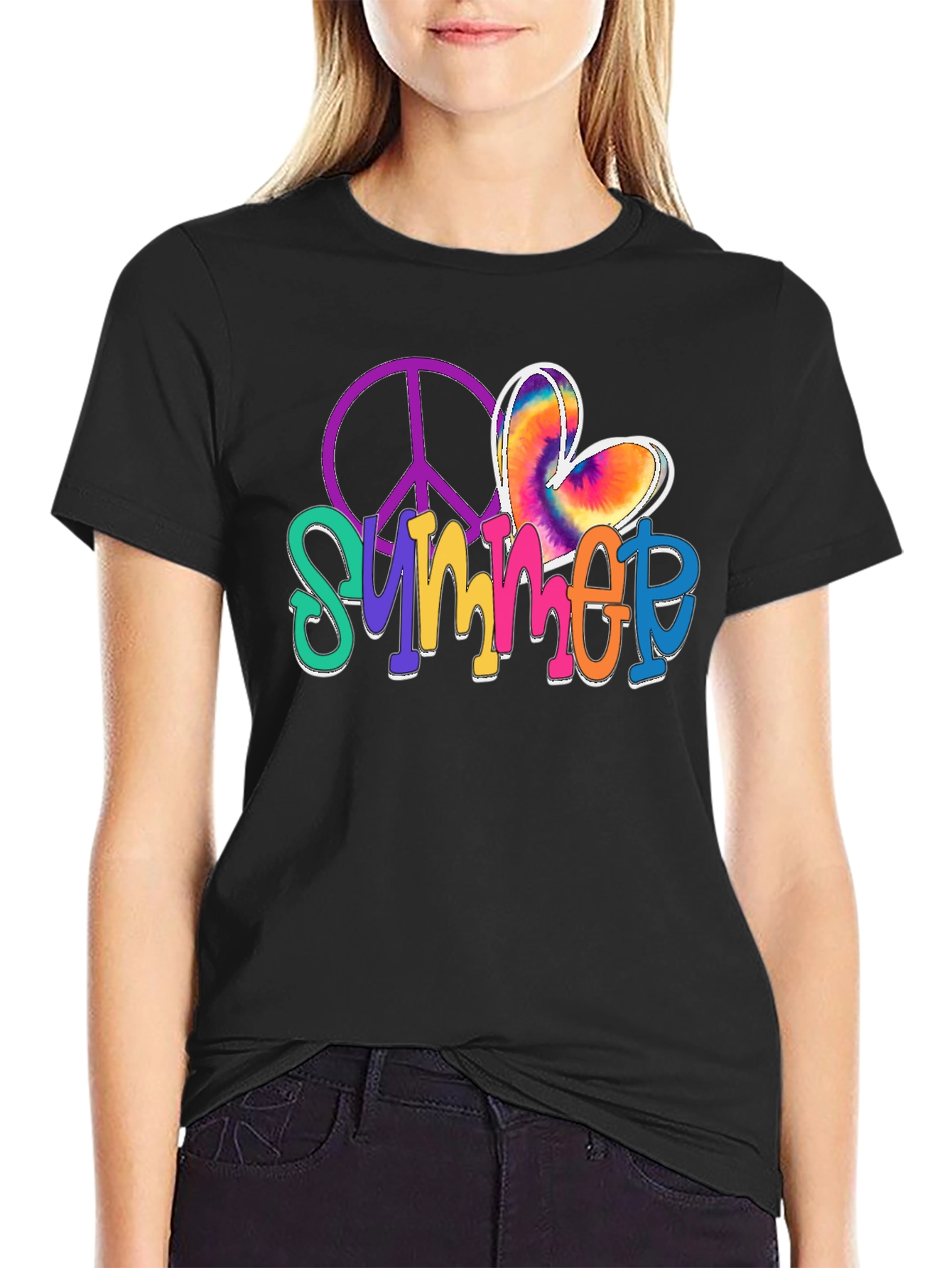 Black Summer Peace Sign Graphic Tee view 2
