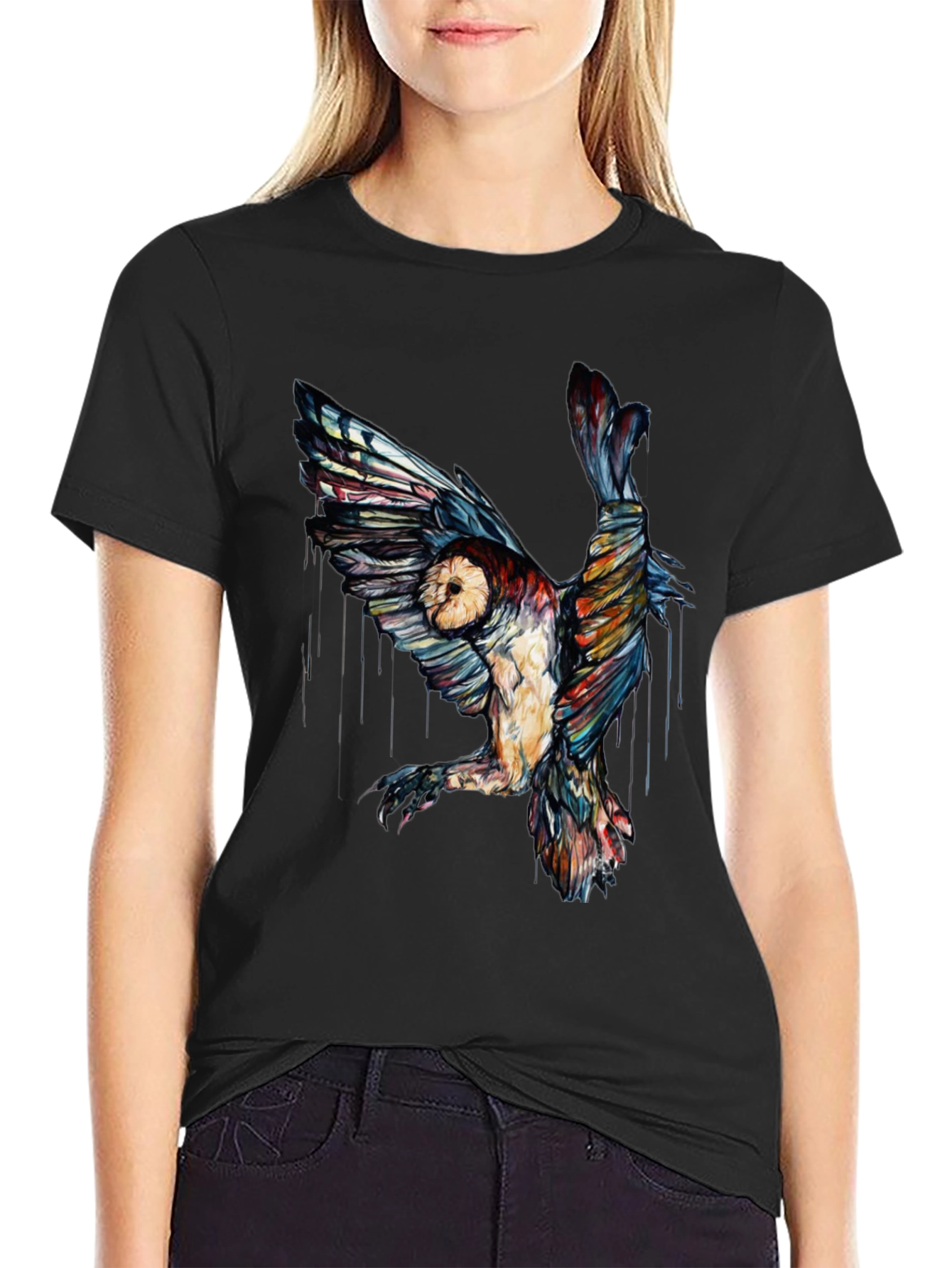 Black Owl Graphic Print Black T-Shirt view 2