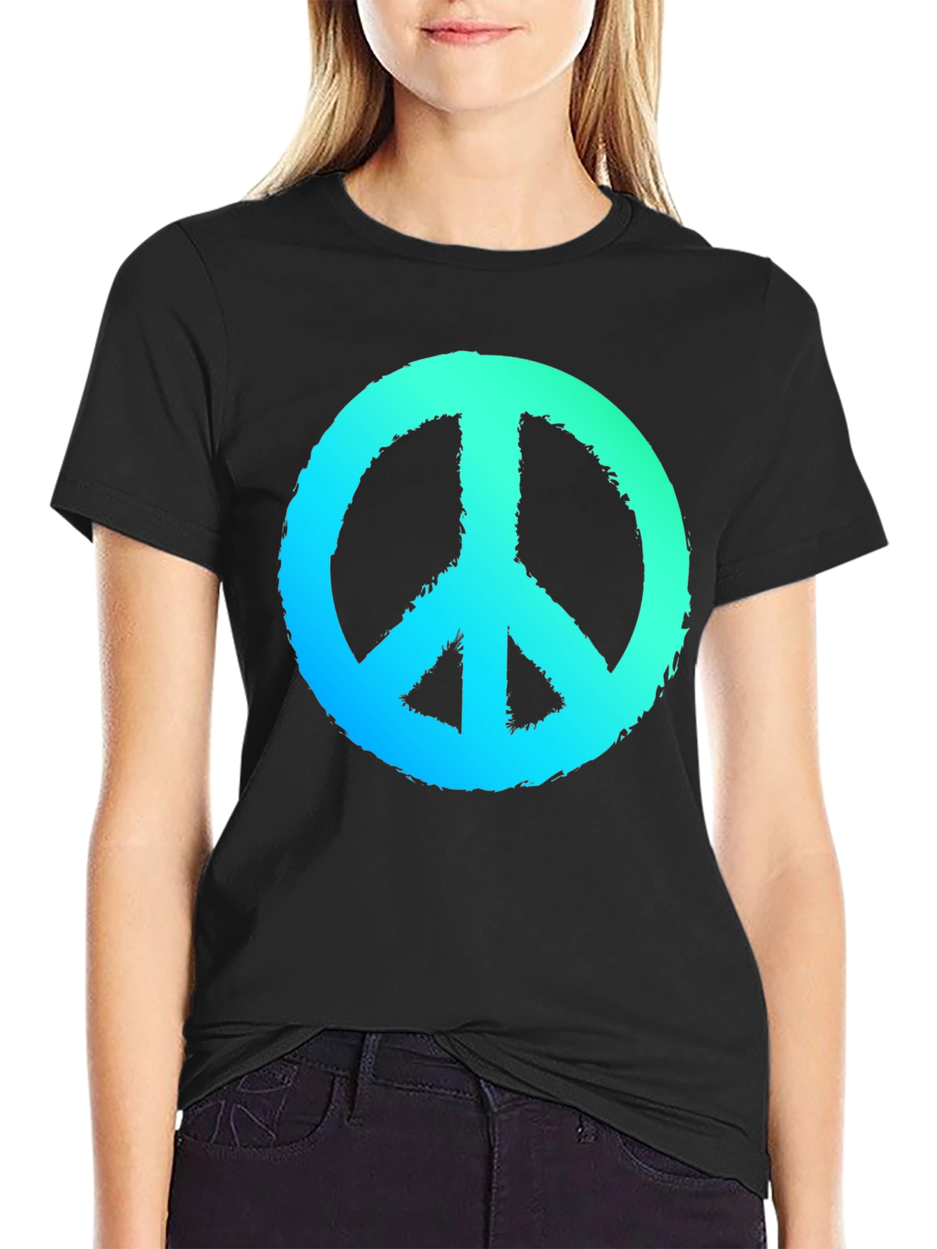 Black Peace Sign Graphic Black T-Shirt view 2