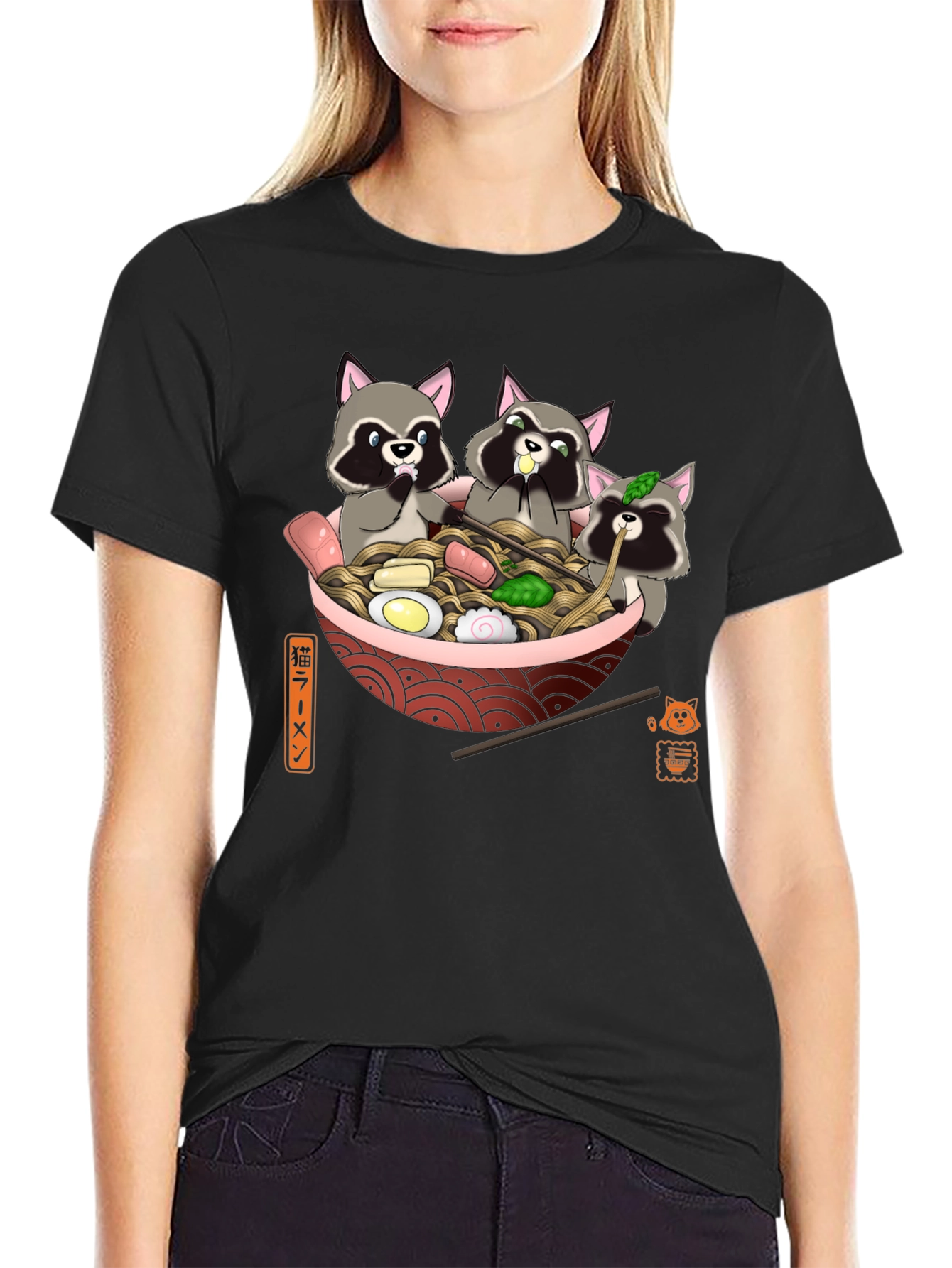 Black Raccoon Ramen T-Shirt - Cute Graphic Tee view 2