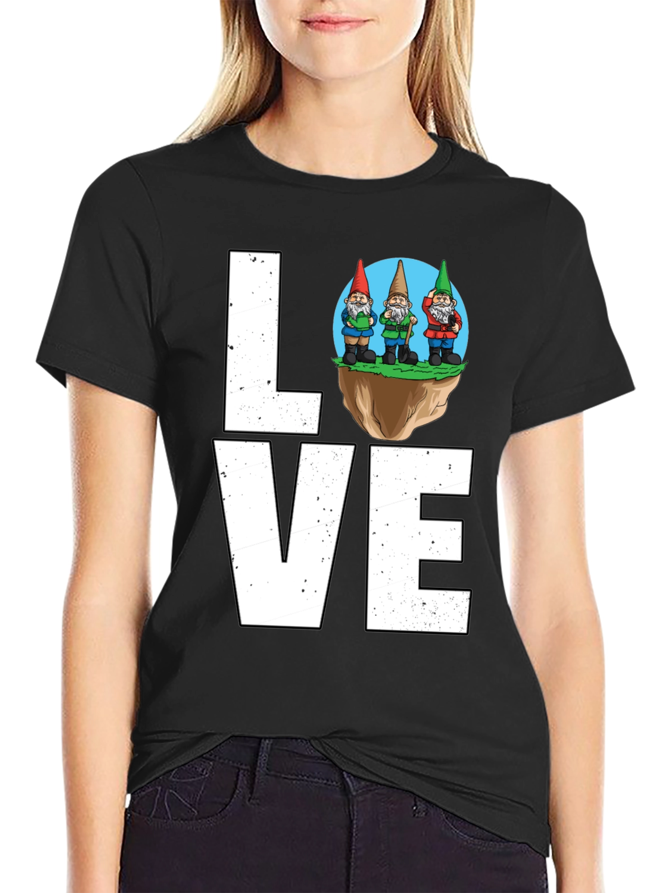 Black Gnome Love T-Shirt - Whimsical Garden Lover Tee view 2