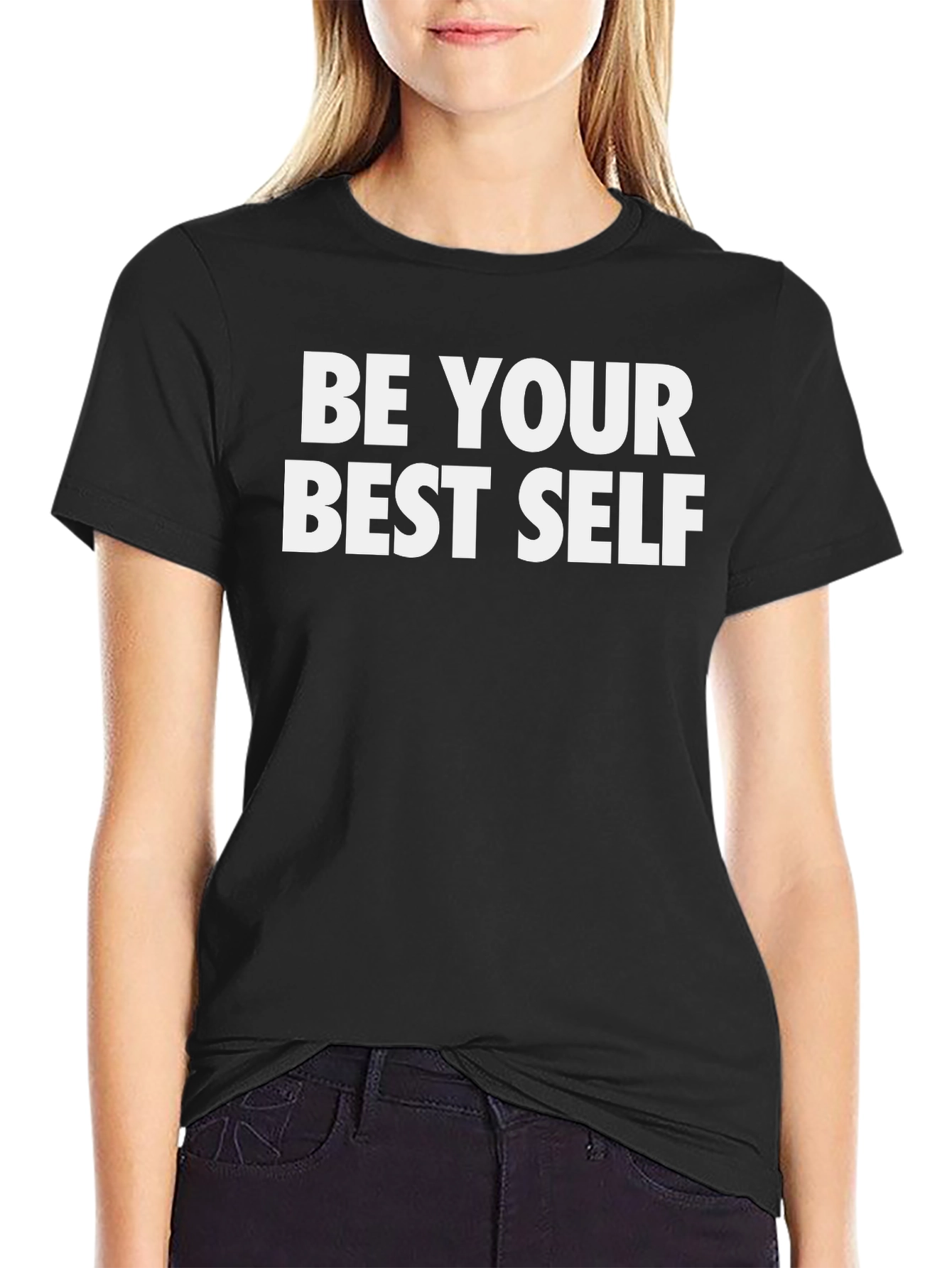 Black Be Your Best Self T-Shirt - Motivational Black Tee view 2