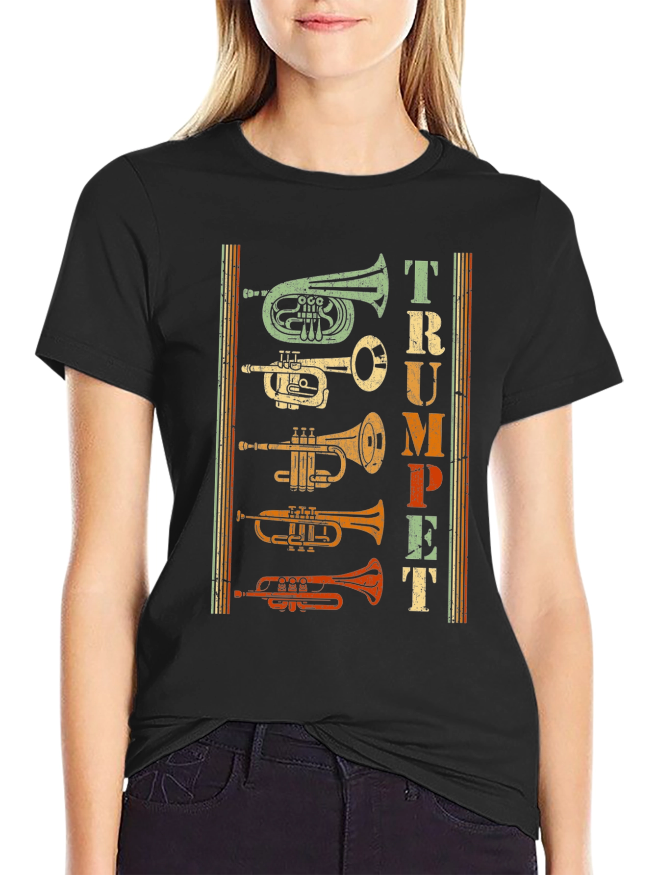 Black Vintage Trumpet T-Shirt - Musical Instrument Tee view 2