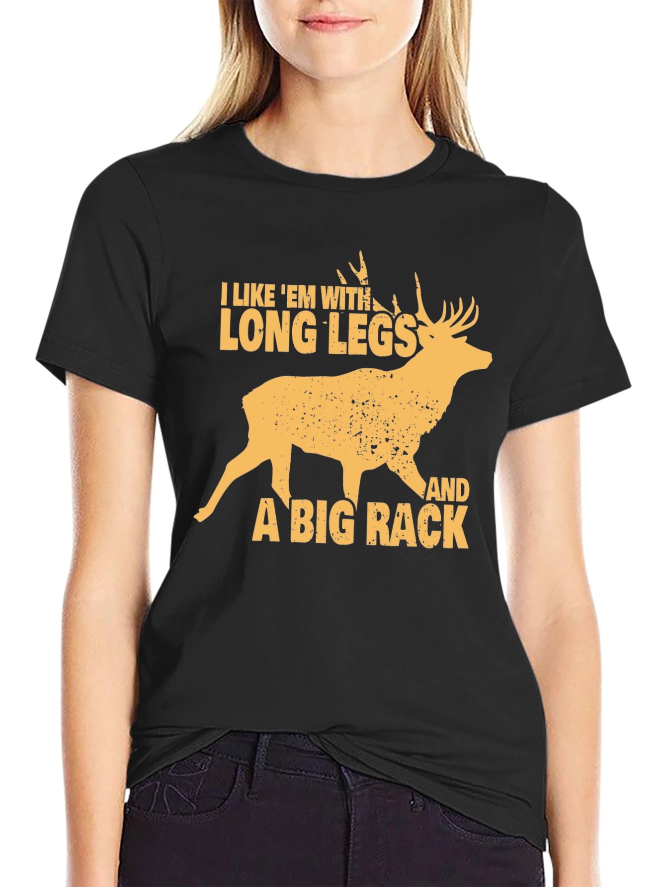 Black Funny Deer Hunter T-Shirt - Long Legs & Big Rack view 2
