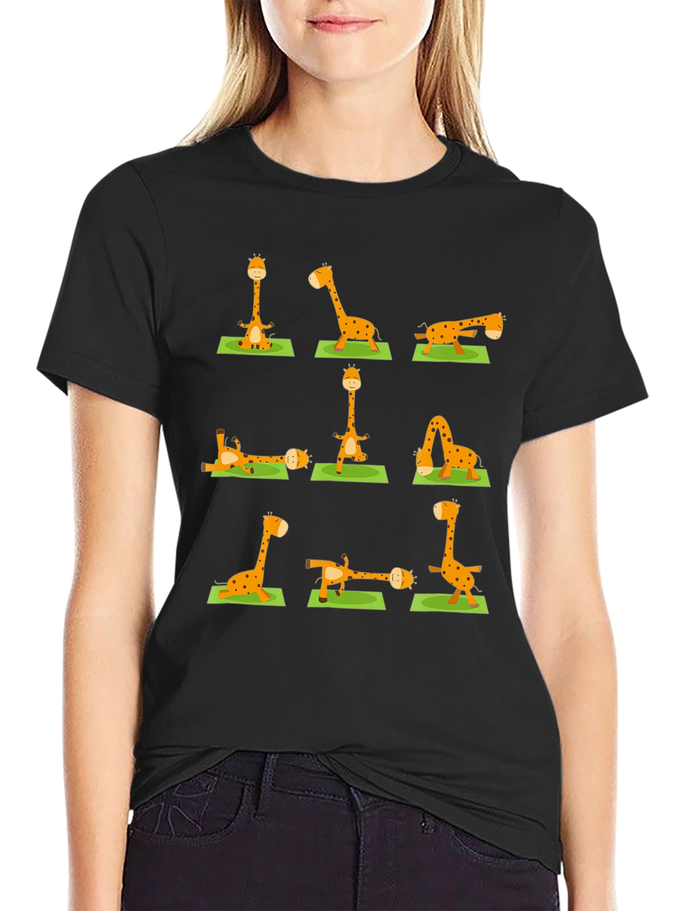 Black Yoga Giraffe T-Shirt - Zen Animal Tee view 2