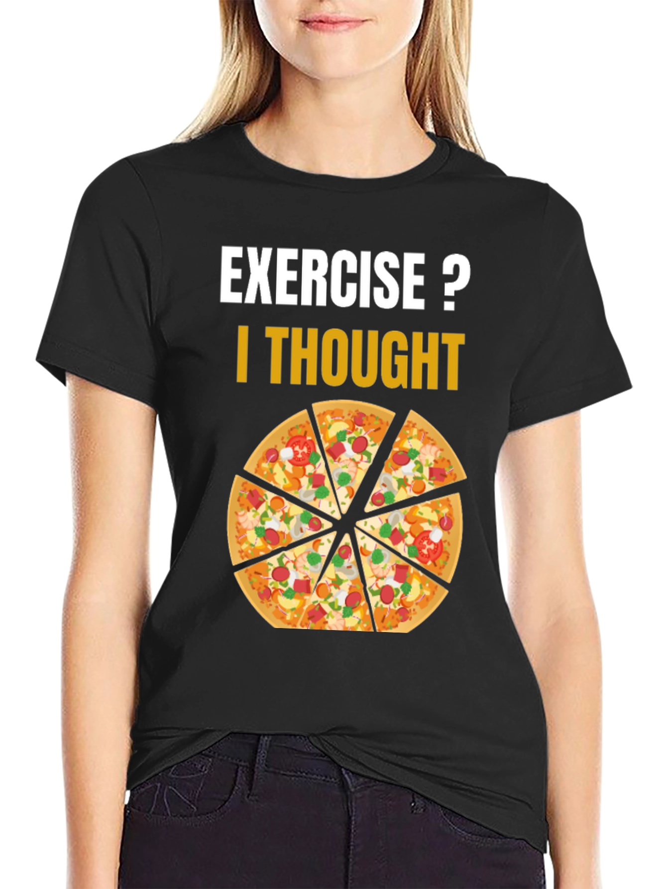 Black Pizza Exercise T-Shirt Funny Graphic Tee view 2