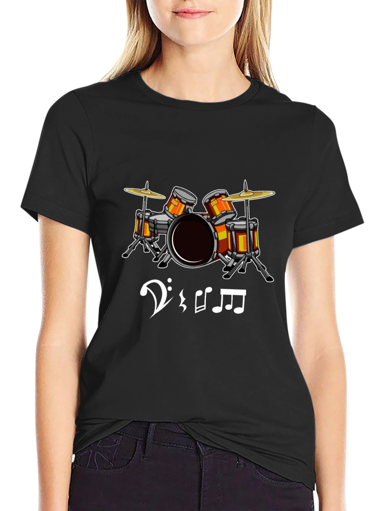 Black Drum Set Graphic Tee - Music Lover's T-Shirt view 2