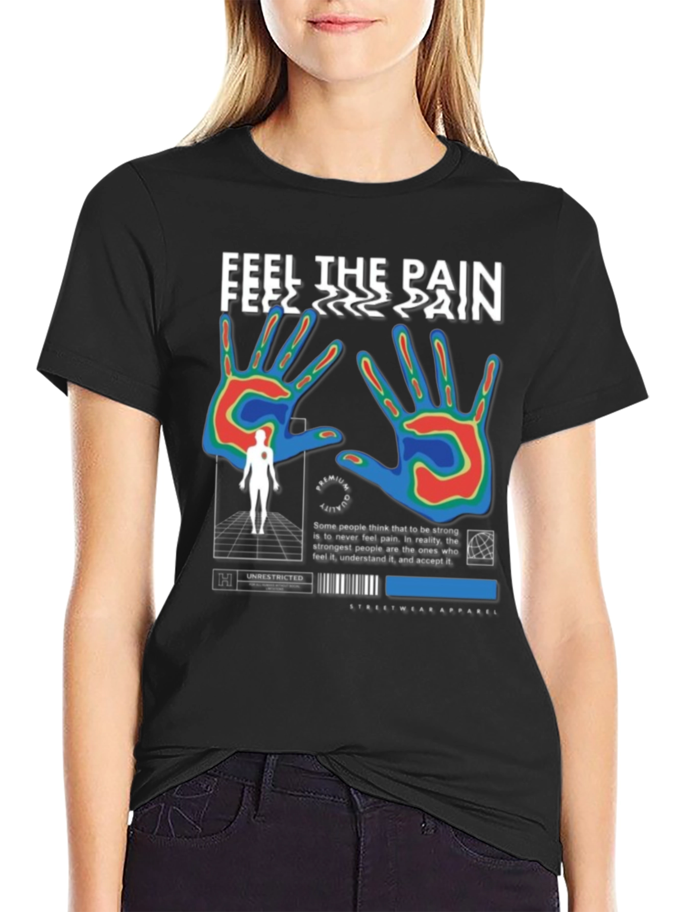 Black Feel The Pain Graphic T-Shirt view 2