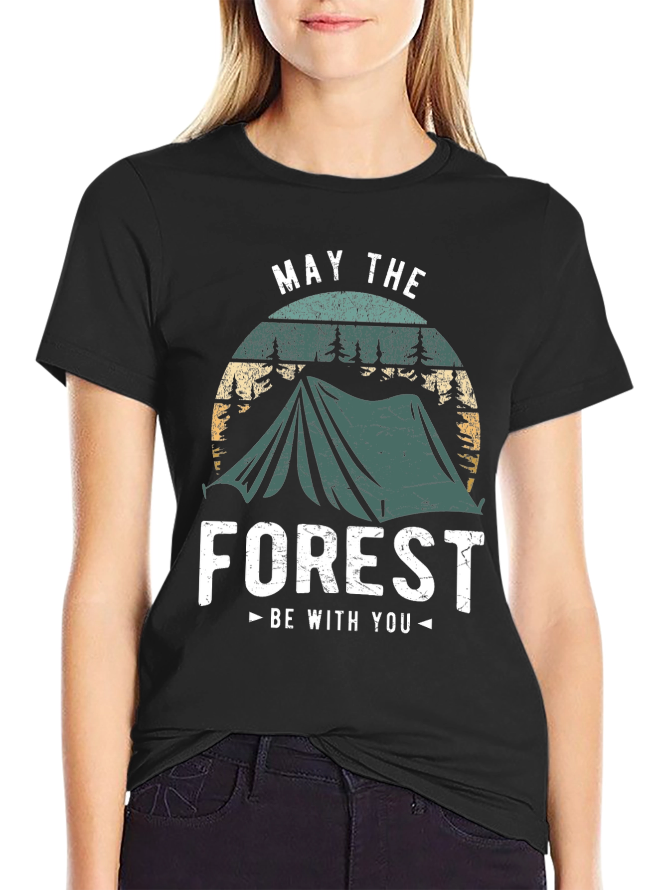 Black May The Forest Be With You Camping T-Shirt view 2