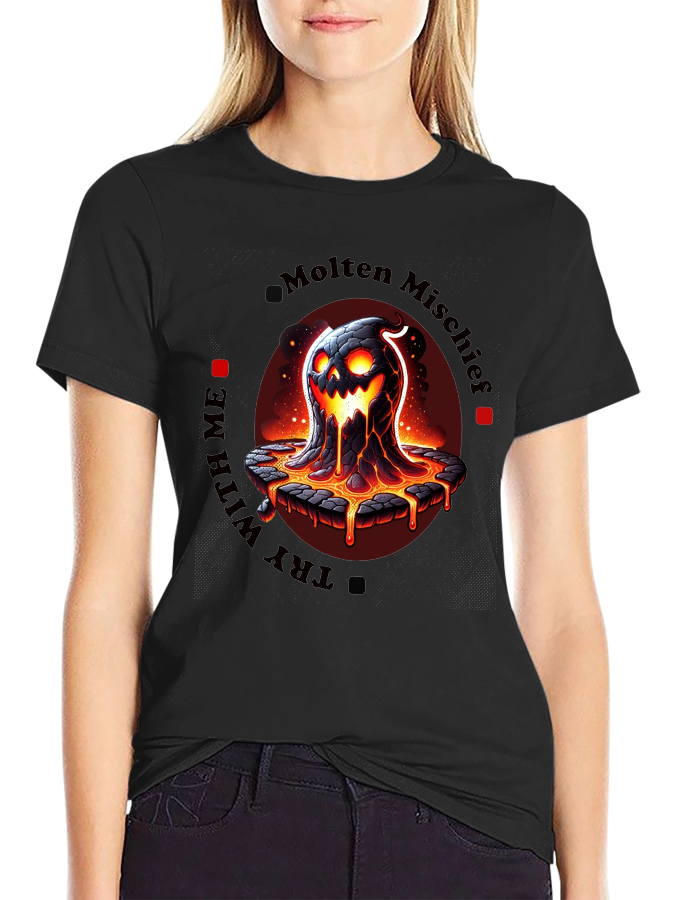 Black Molten Mischief Graphic T-Shirt - Lava Monster Design view 2