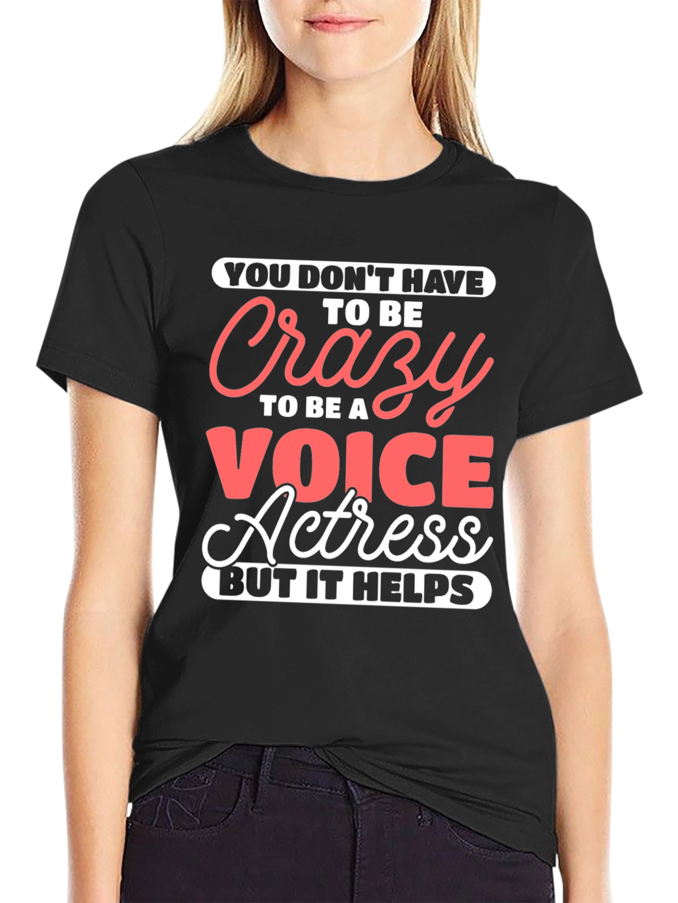 Black Crazy Voice Actress Graphic Tee view 2