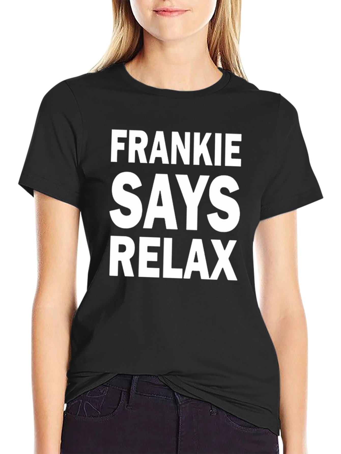 Black Frankie Says Relax T-Shirt - Classic Retro Tee view 2