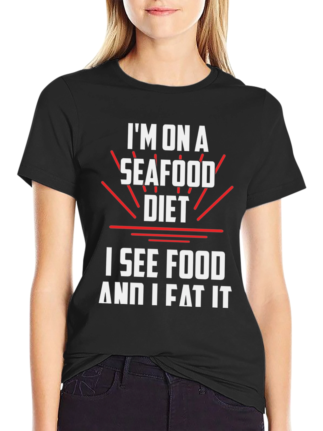 Black Seafood Diet T-Shirt: I See Food and I Eat It Tee view 2
