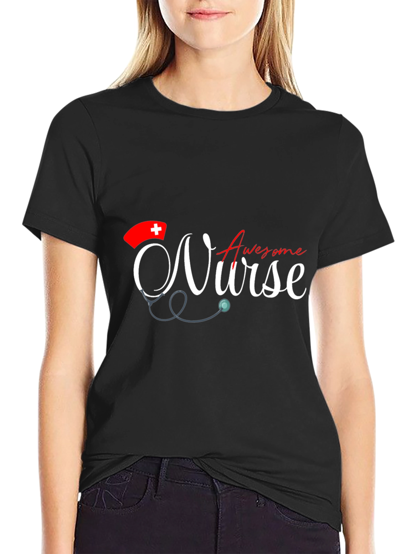 Black Awesome Nurse T-Shirt - Stylish Graphic Tee for Nurses view 2