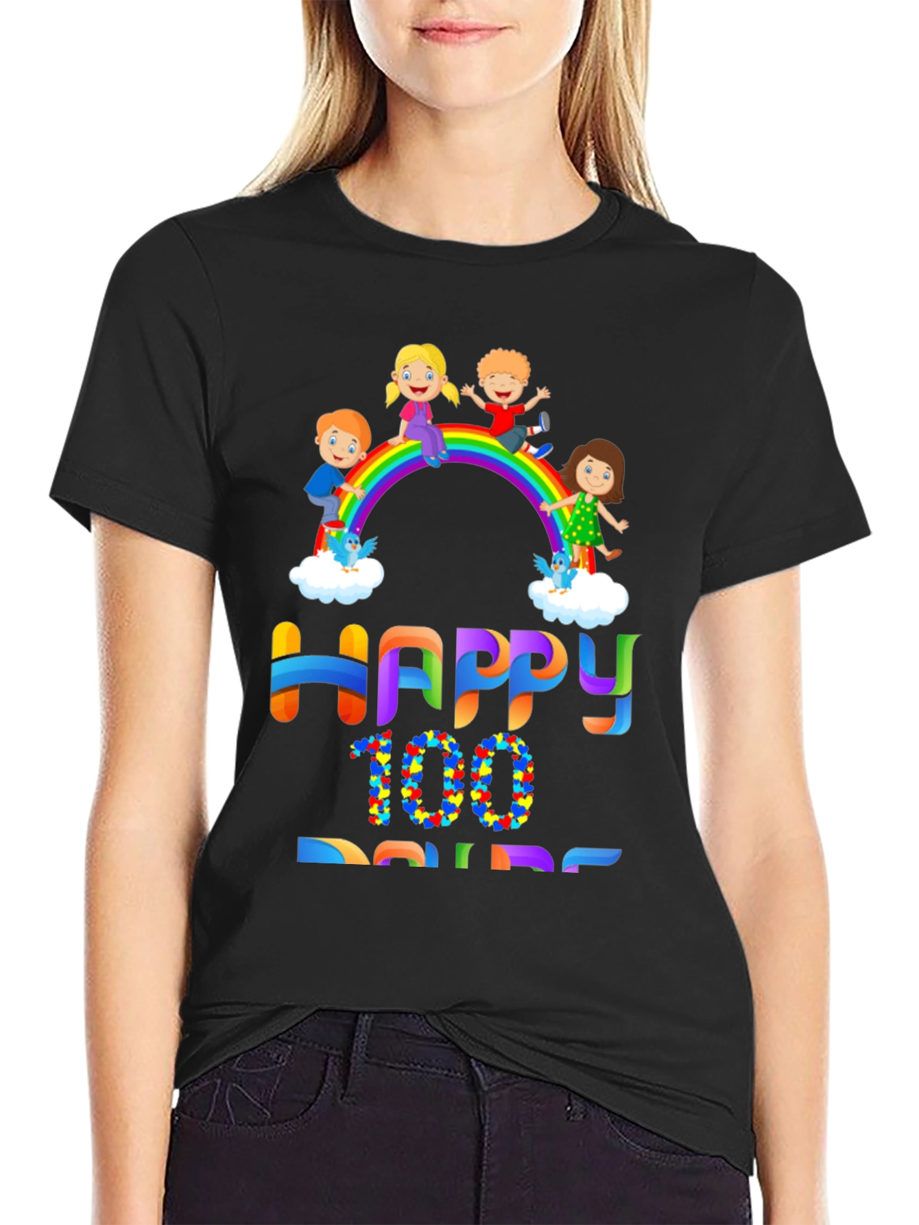 Black Happy 100 Days T-Shirt view 2