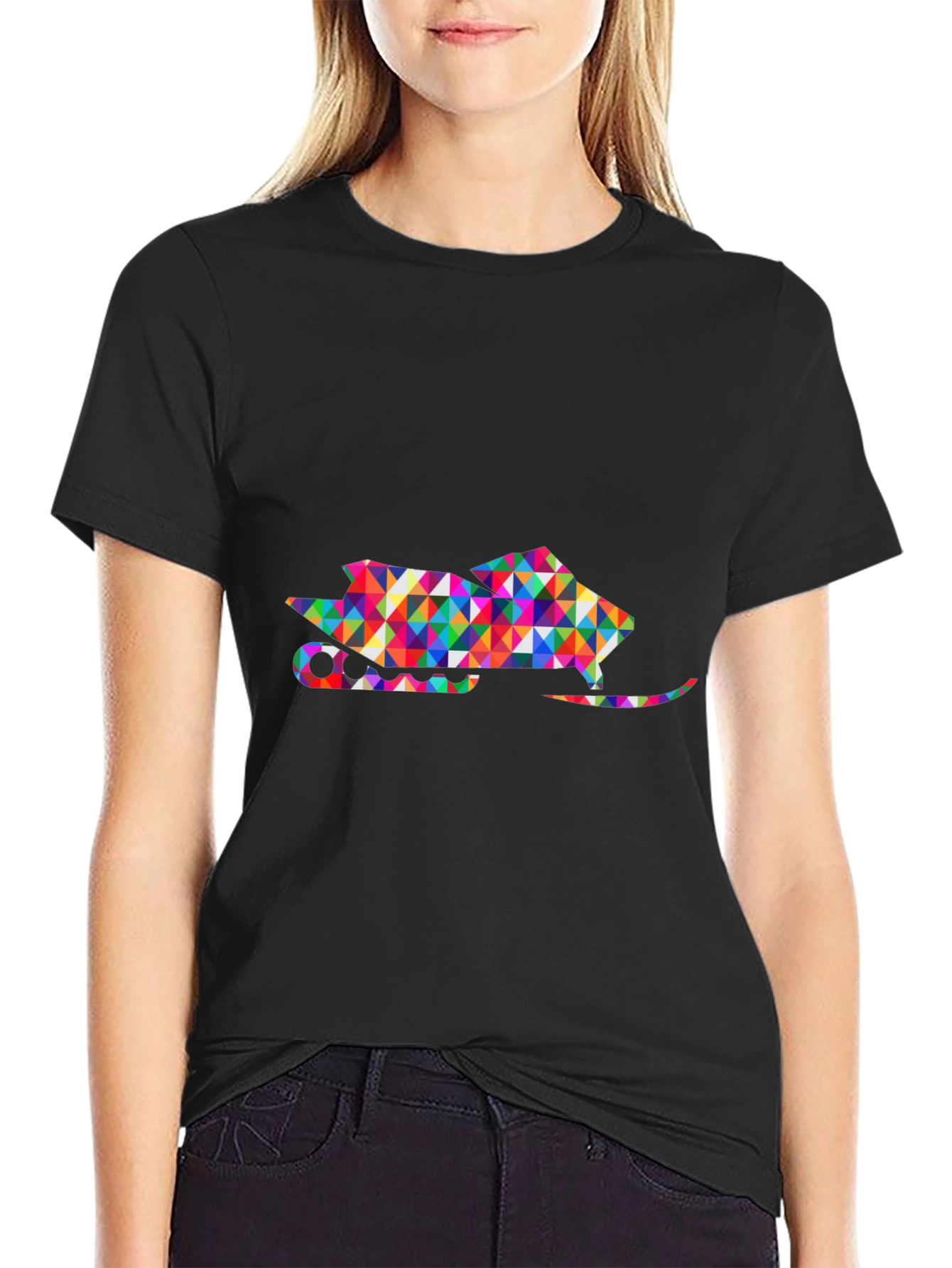 Black Geometric Snowmobile Graphic Tee - Black view 2