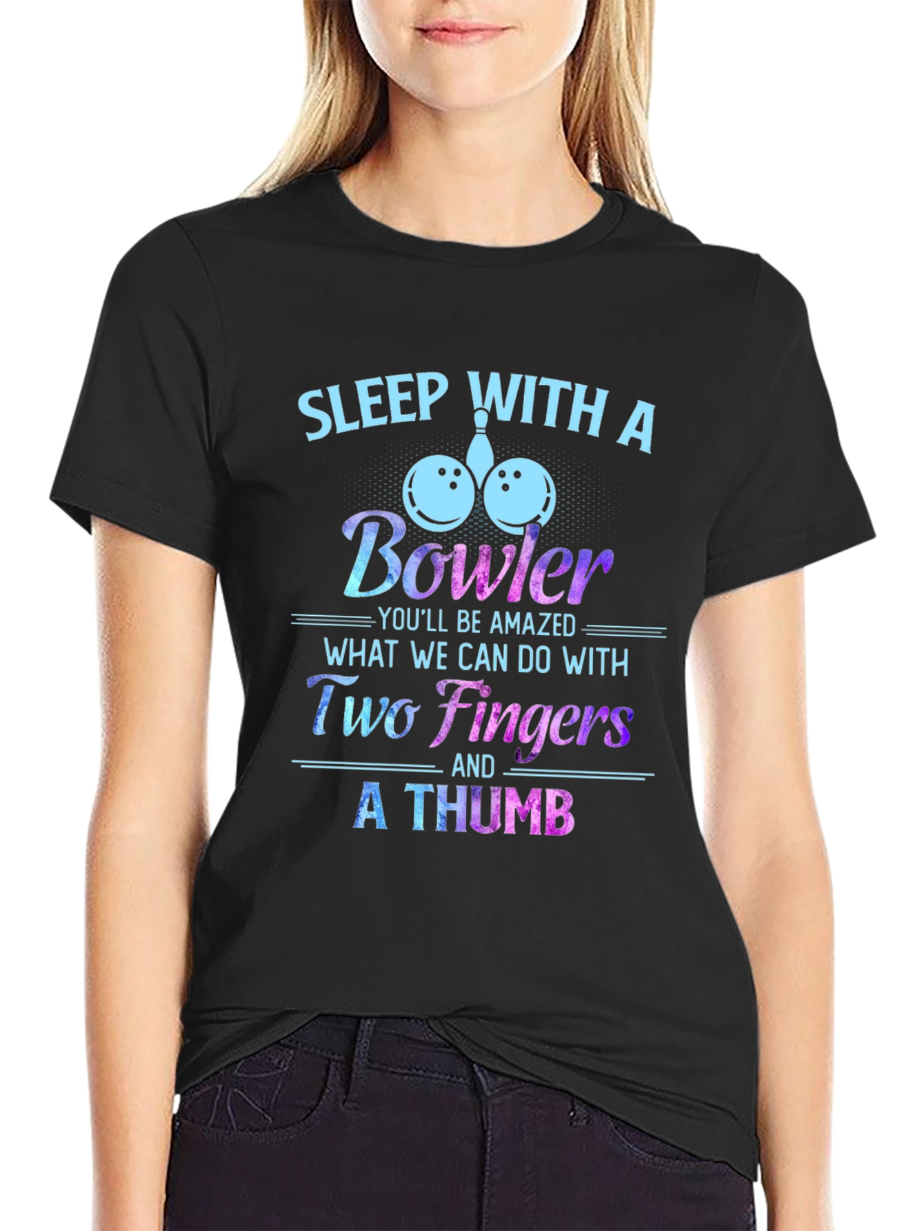 Black Sleep With A Bowler Funny T-Shirt view 2