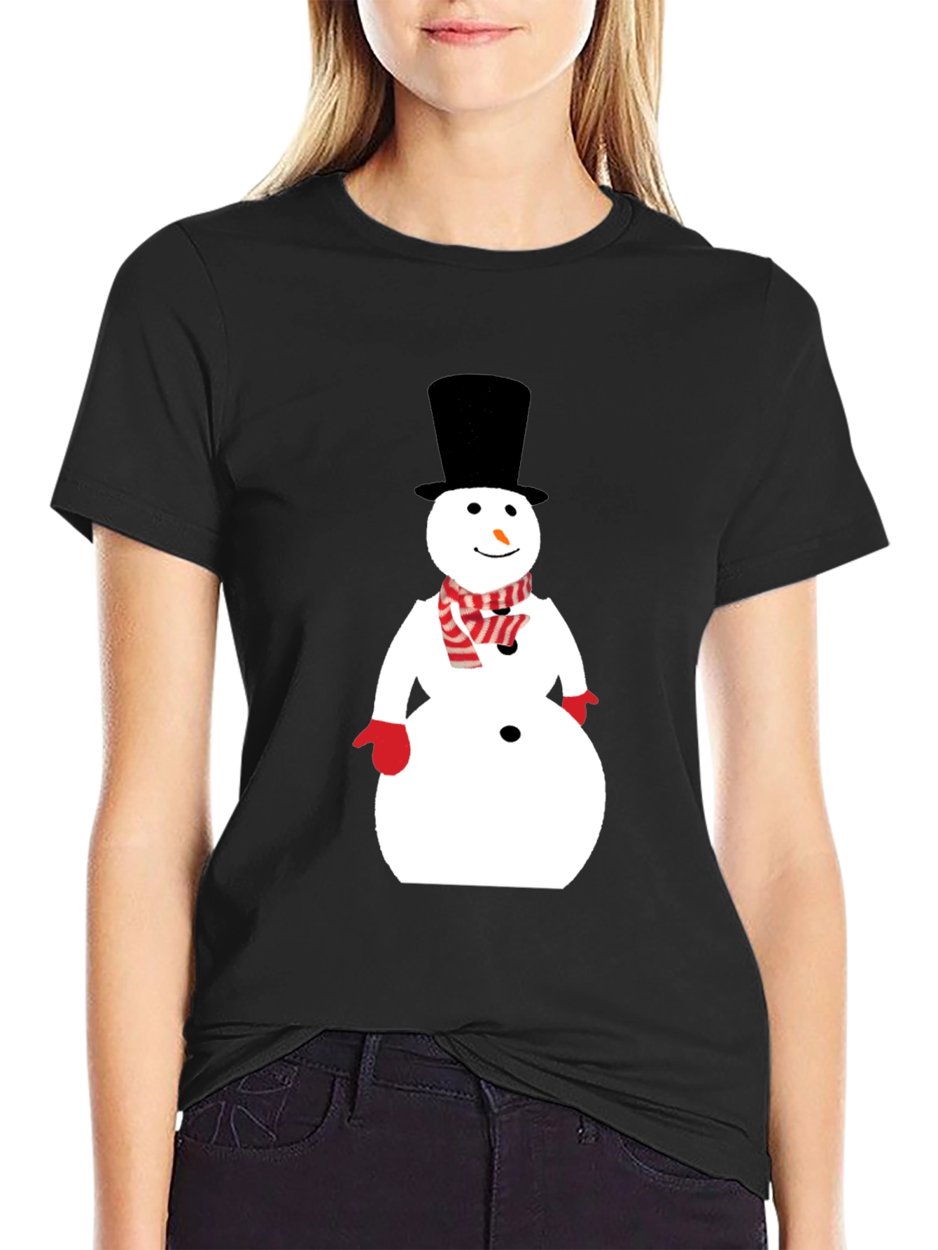Black Snowman Graphic Tee - Winter Holiday Shirt view 2