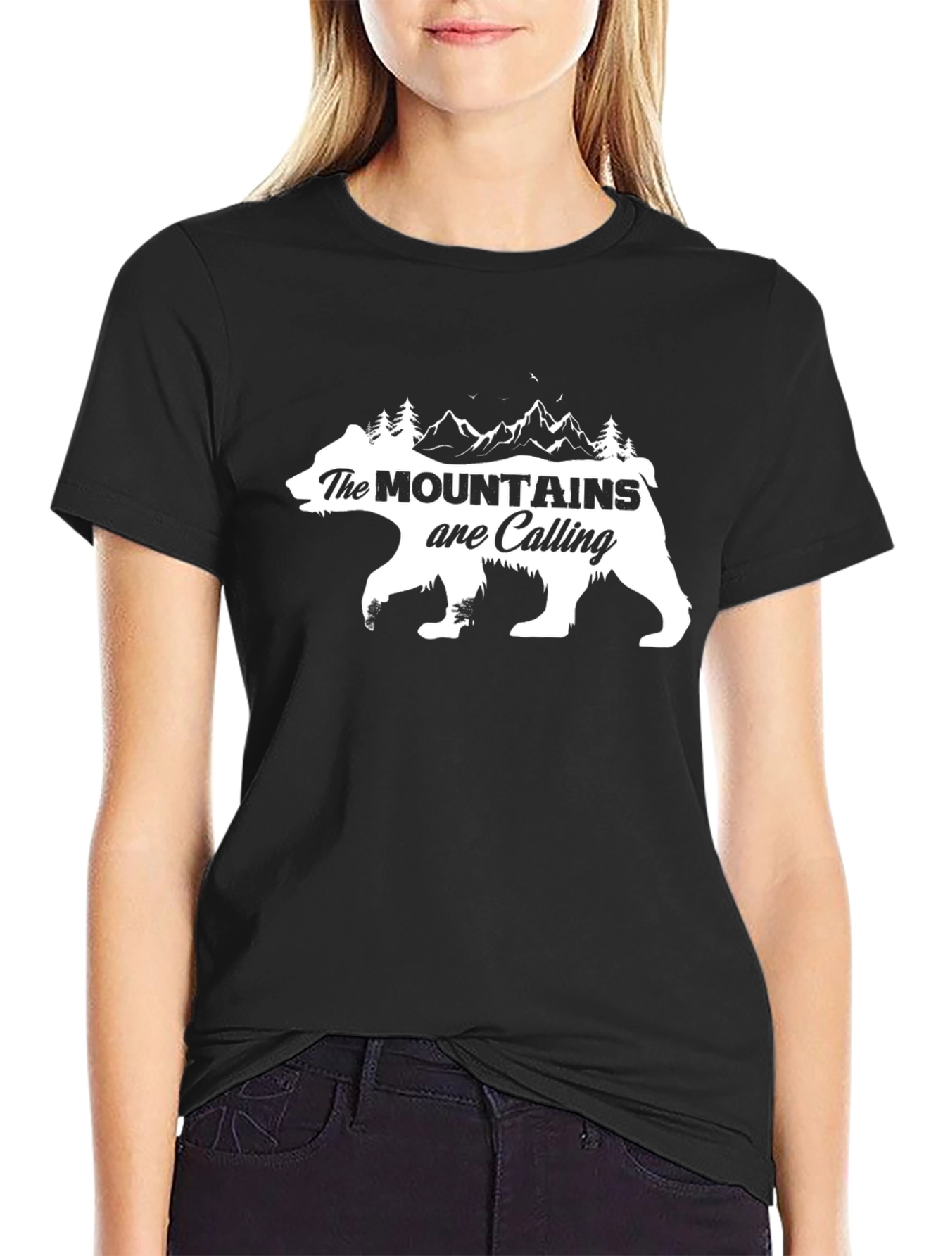 Black Mountains Calling Bear Graphic Tee - Black Cotton Comfort view 2