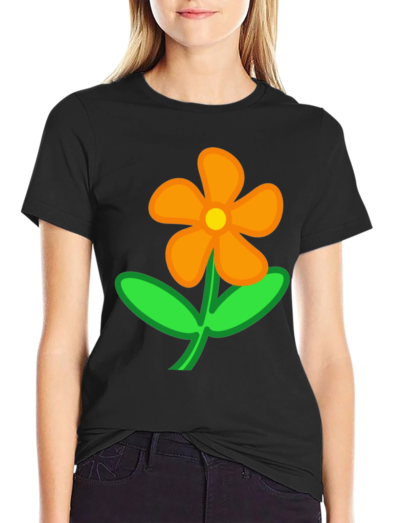 Black Black Flower T-Shirt - Casual Cotton Tee view 2