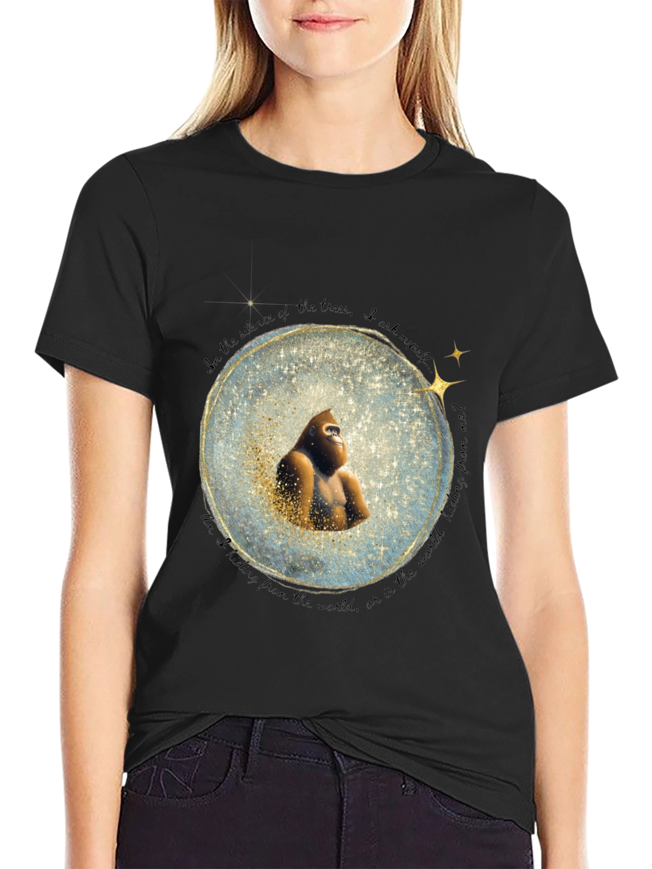 Black Gorilla in Snow Globe T-Shirt view 2