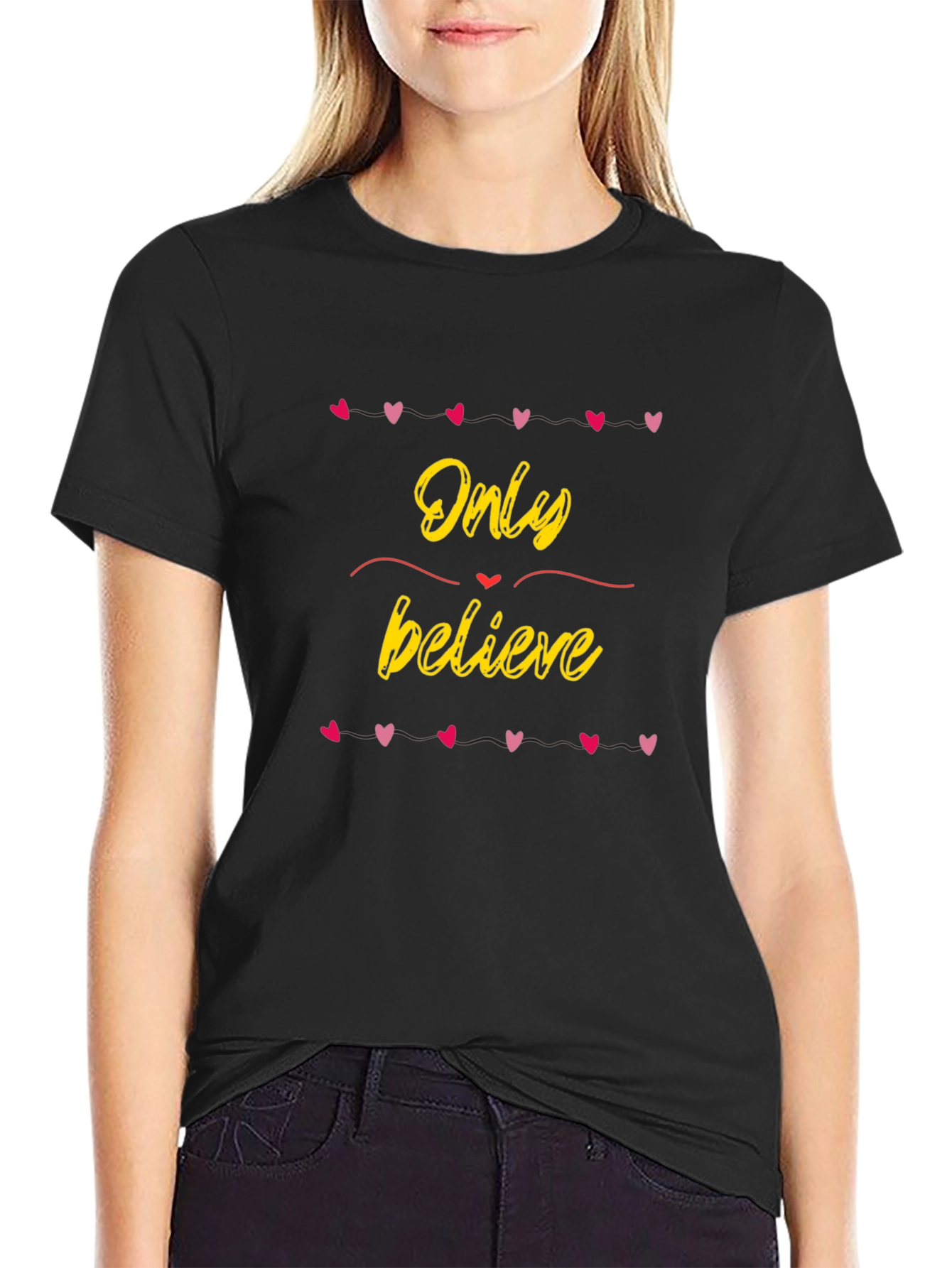 Black Only Believe Heart Tee - Trendy Graphic T-Shirt view 2