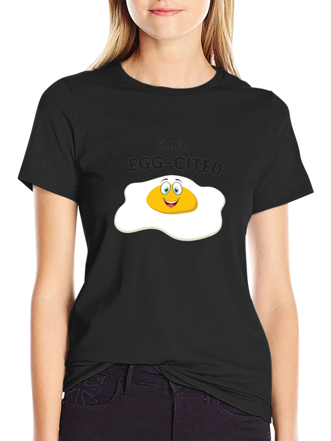Black Funny Egg-Cited T-Shirt view 2
