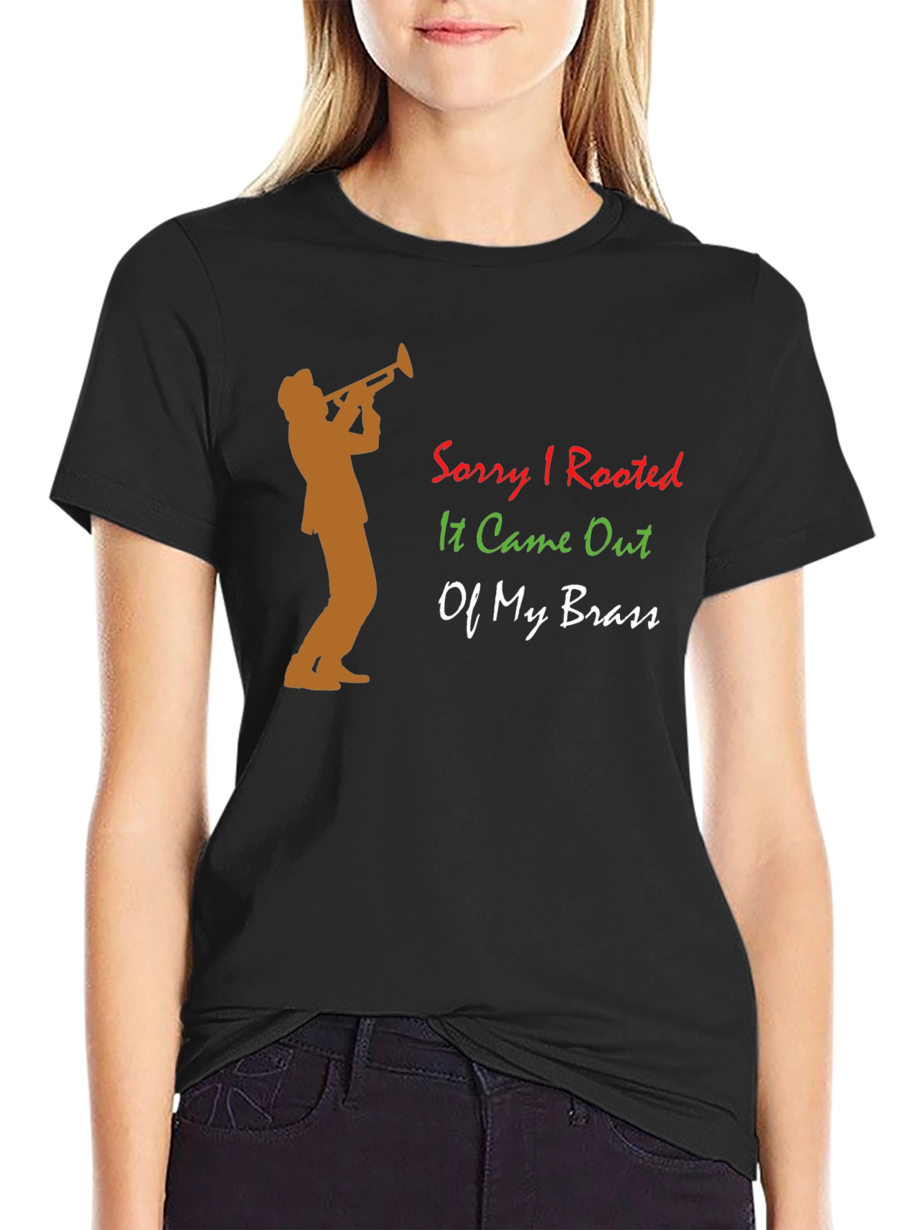 Black Sorry I Rooted T-Shirt - Trumpet Humor! view 2