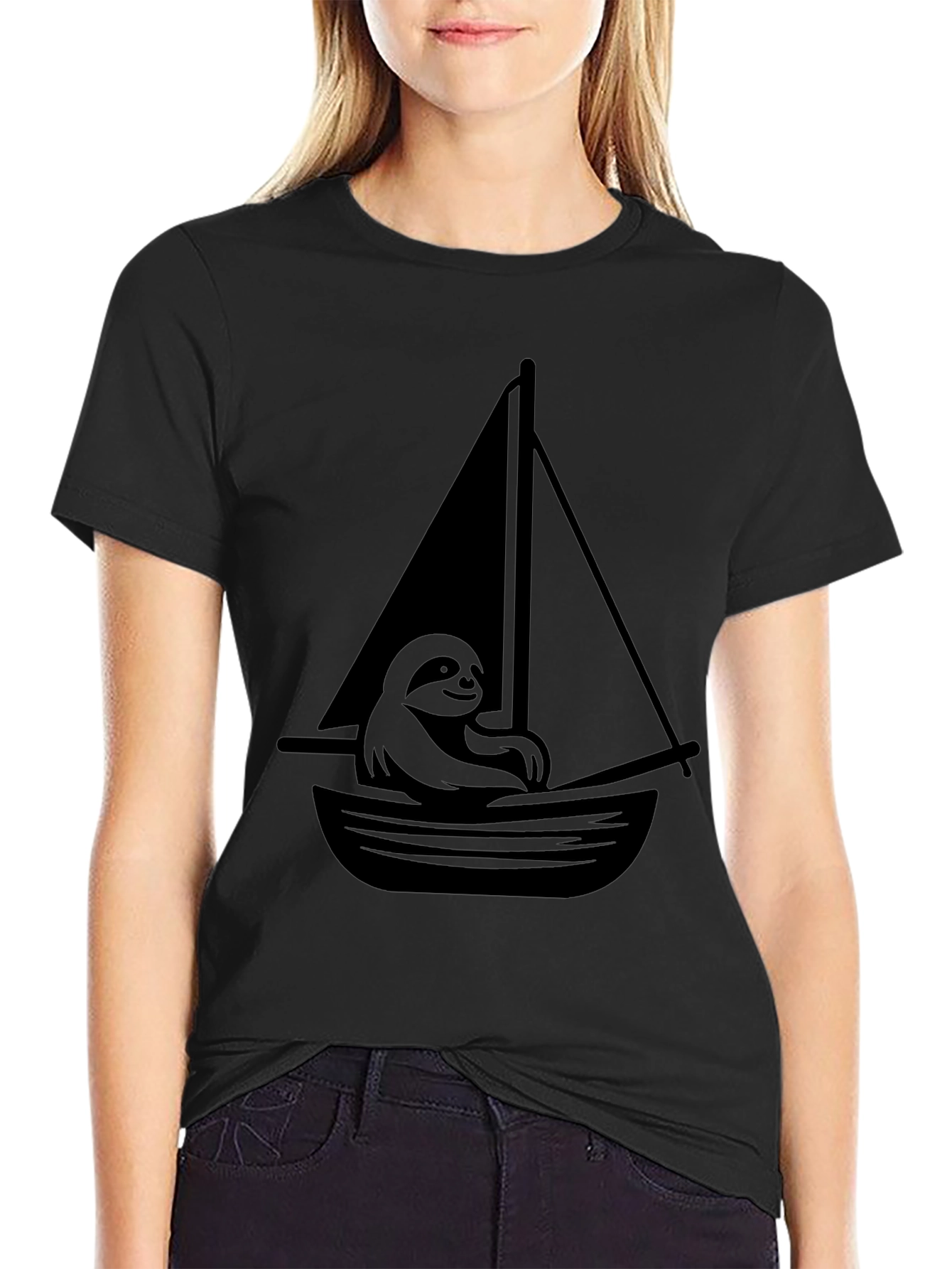 Black Sloth on a Sailboat Graphic T-Shirt view 2