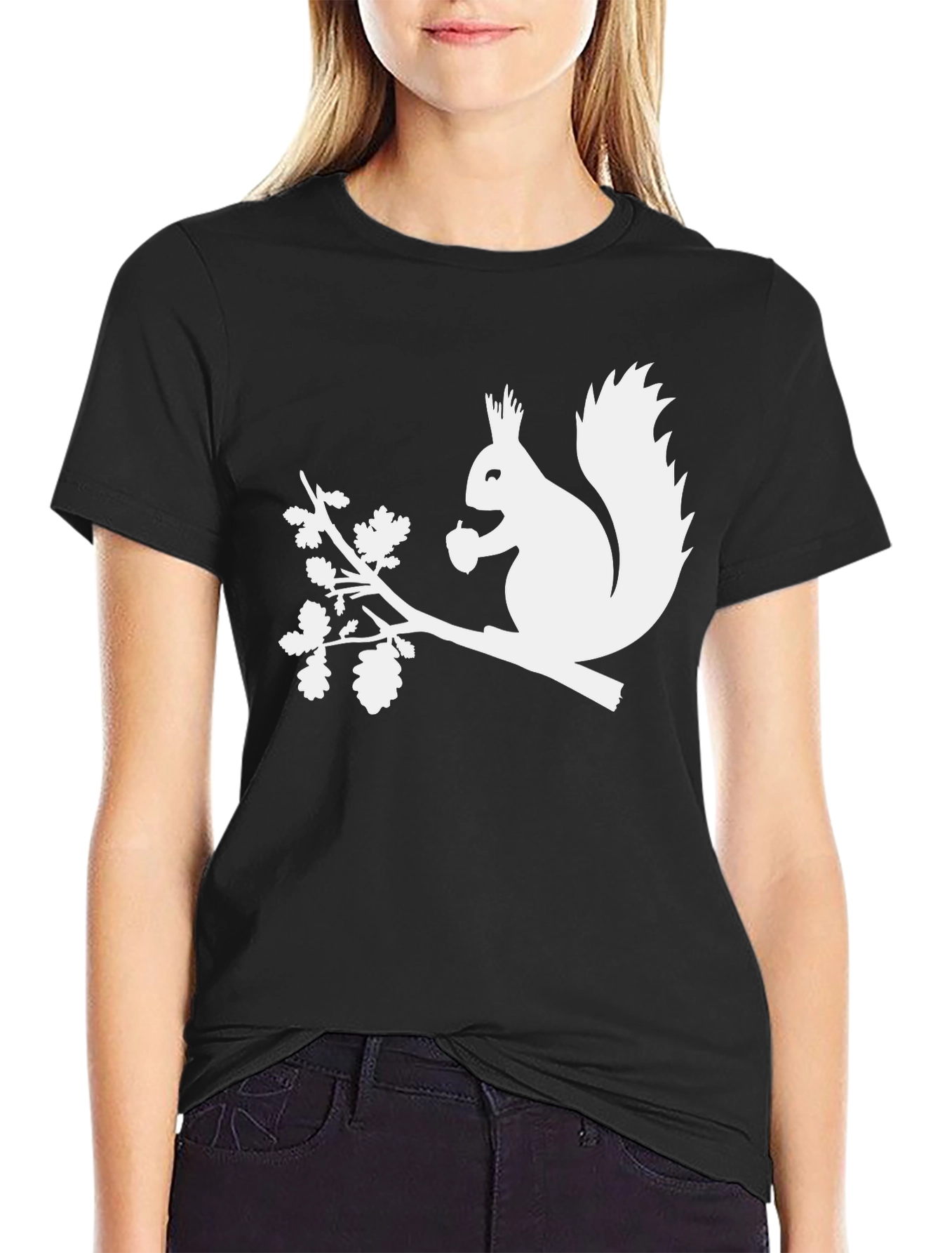Black Squirrel Silhouette Graphic Tee - Black Cotton T-Shirt view 2