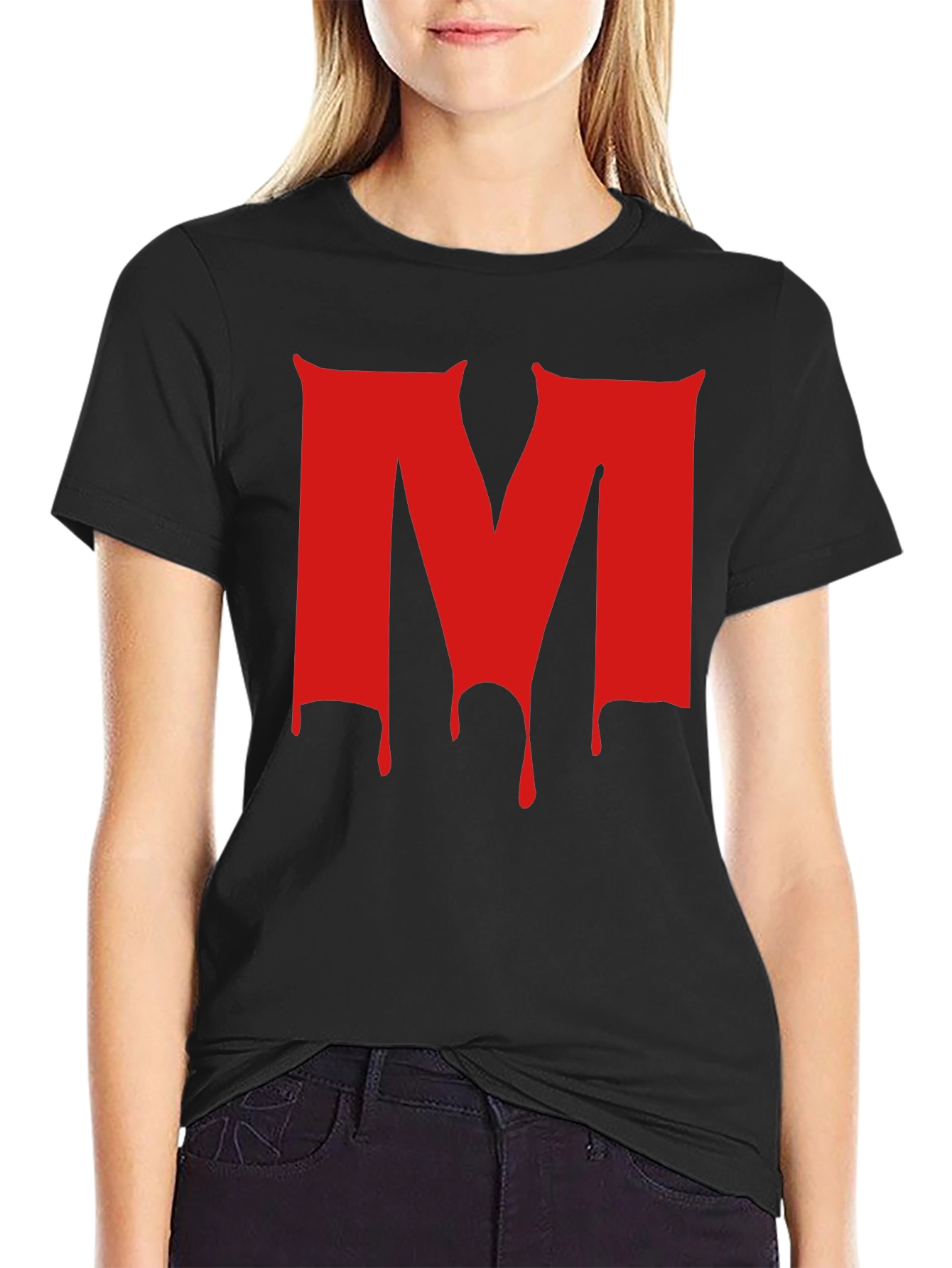 Black Red Dripping M Letter Black T-Shirt view 2