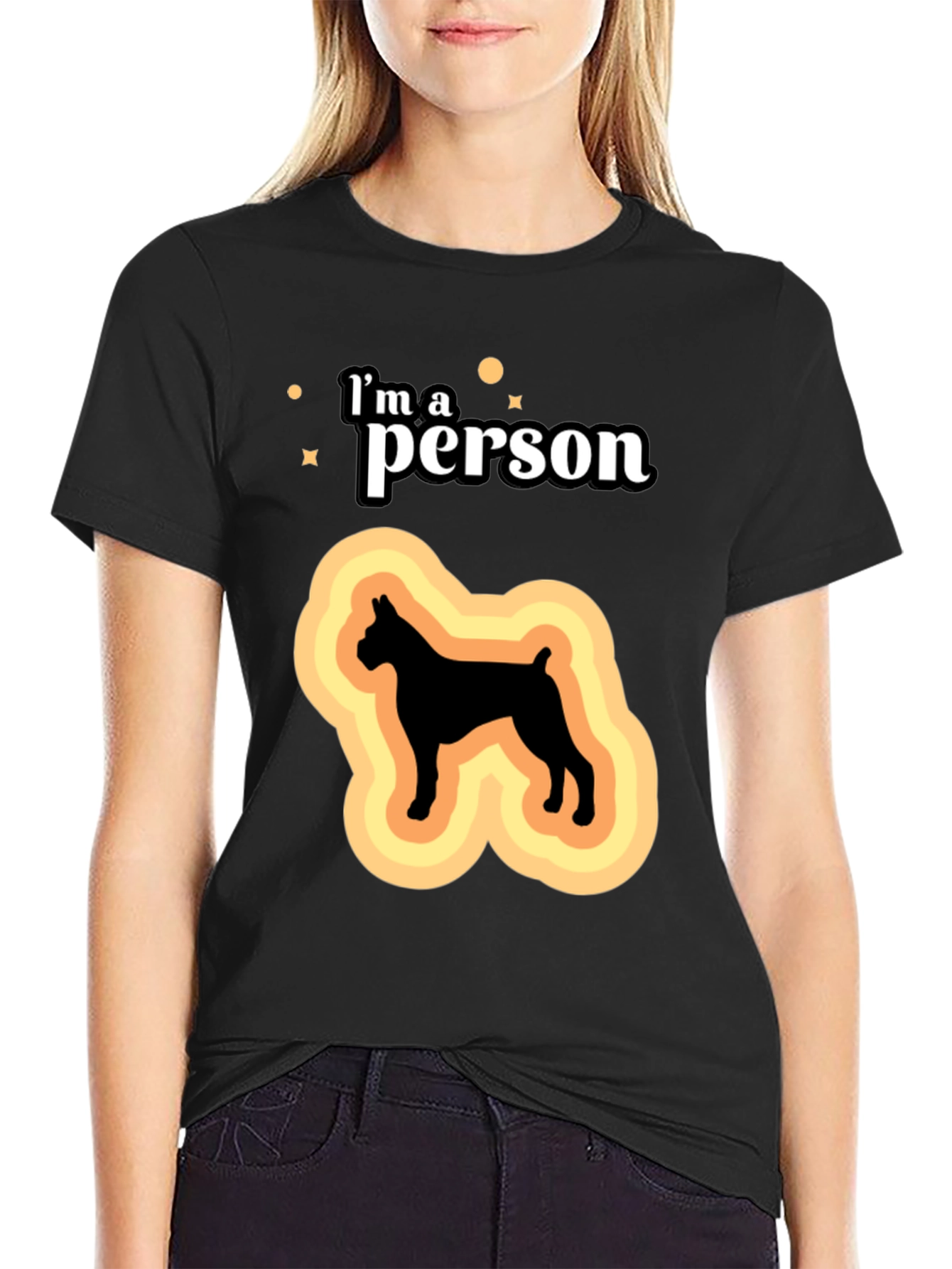 Black I'm a Person Dog Silhouette Black T-Shirt view 2